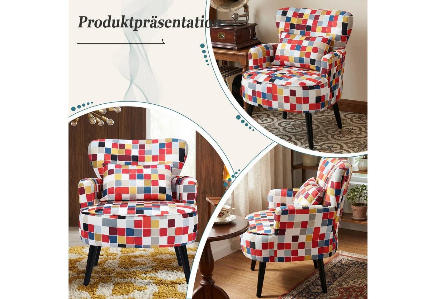 HomeMiYN Ohrensessel Bunt Mosaik Design - Bild 5
