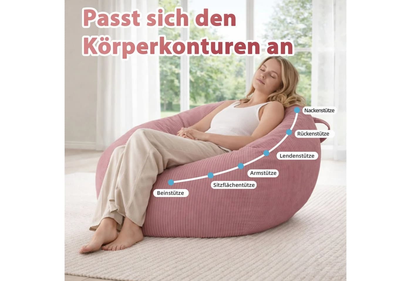 HomeMiYN Sitzsack Rund XXL Rosa Cord Sofa