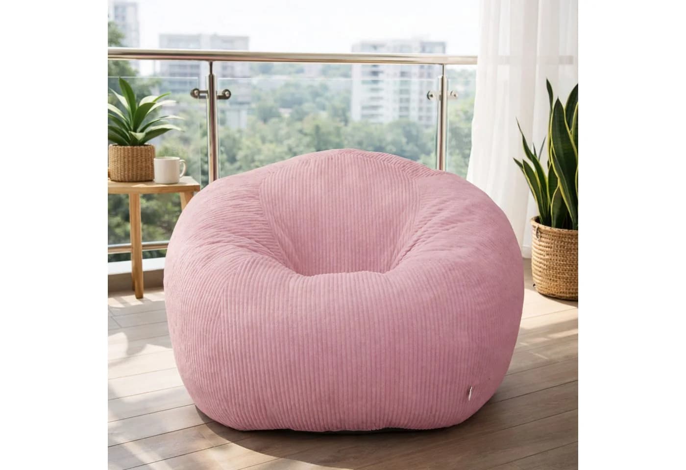 HomeMiYN Sitzsack Rund XXL Rosa Cord Sofa - Bild 2