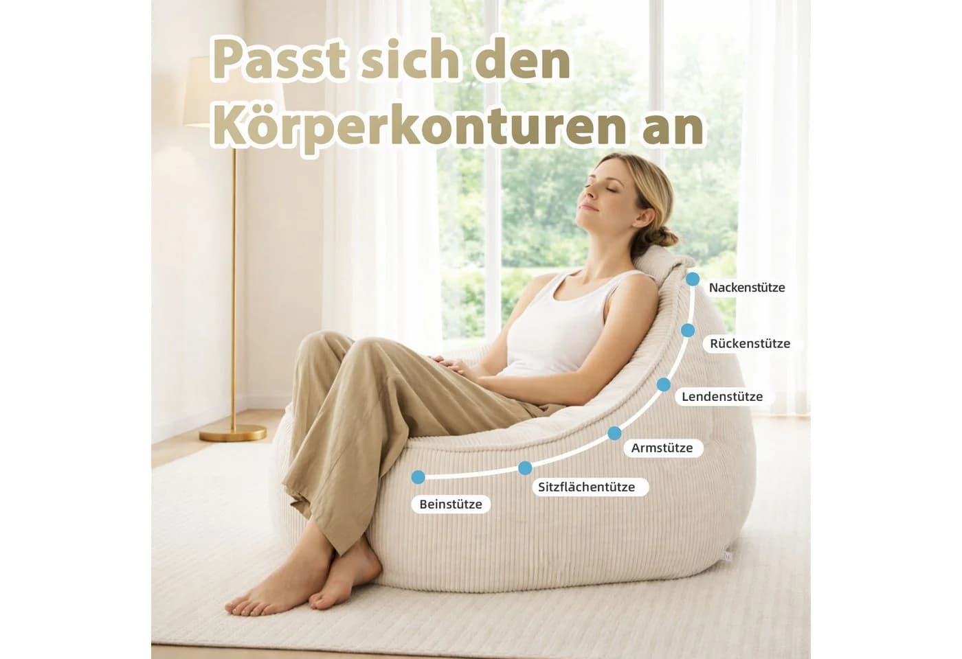 HomeMiYN Sitzsack „Birne“ Cord Beige Ergonomisch