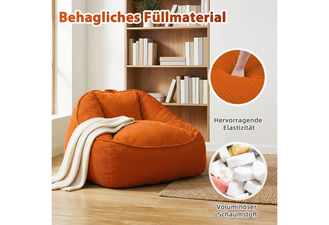 HomeMiYN Sitzsack Cord Birne Beige - Bild 5