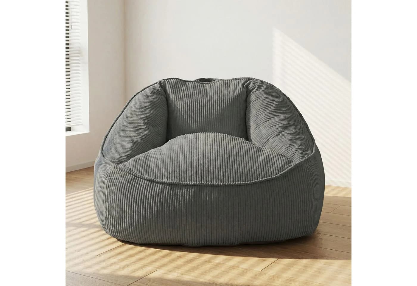 HomeMiYN Sitzsack Birne Grau Cord Sessel - Bild 2