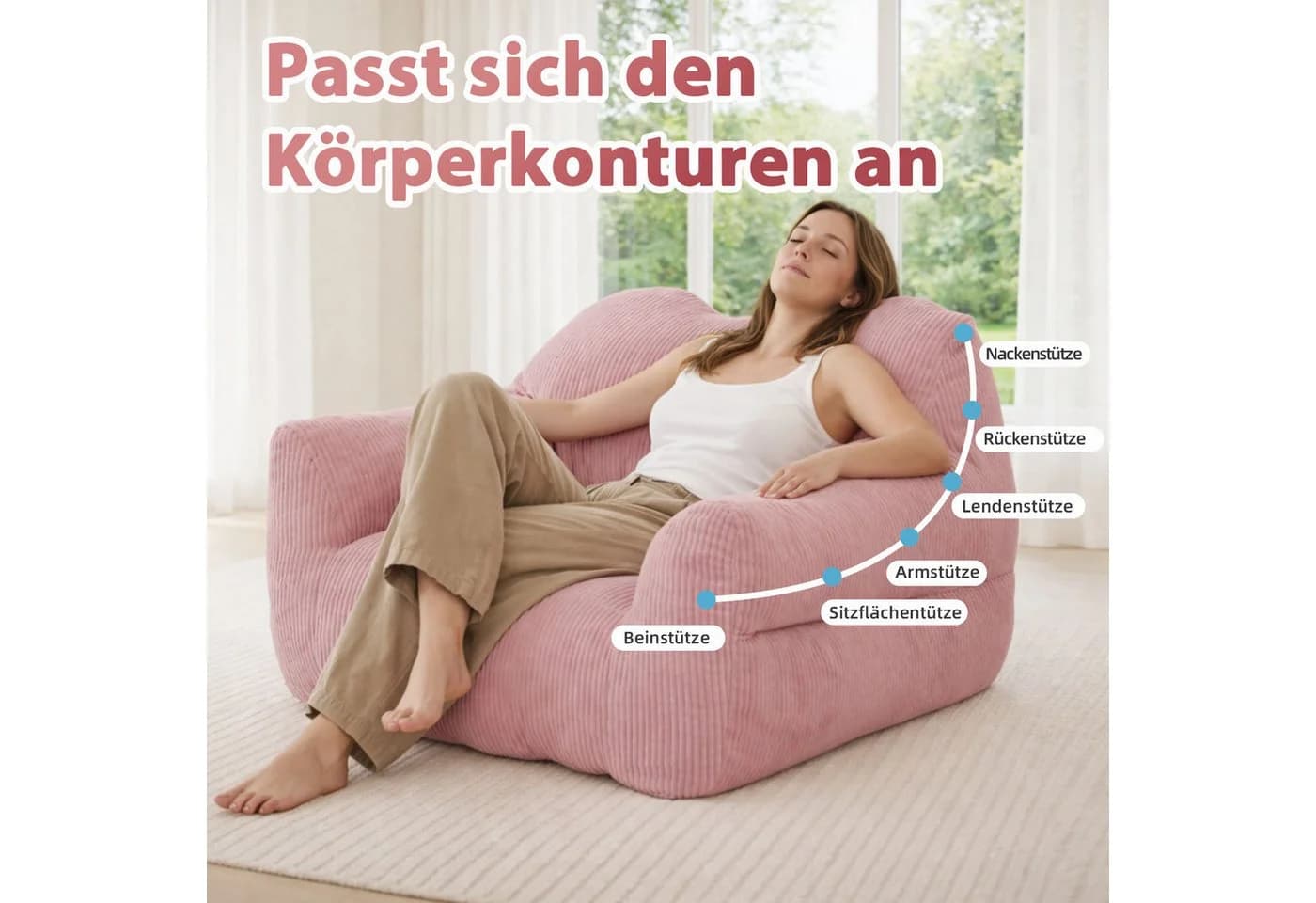 HomeMiYN Sitzsack „Cube“ Rosa Cord mit Tragegriff - Bild 3