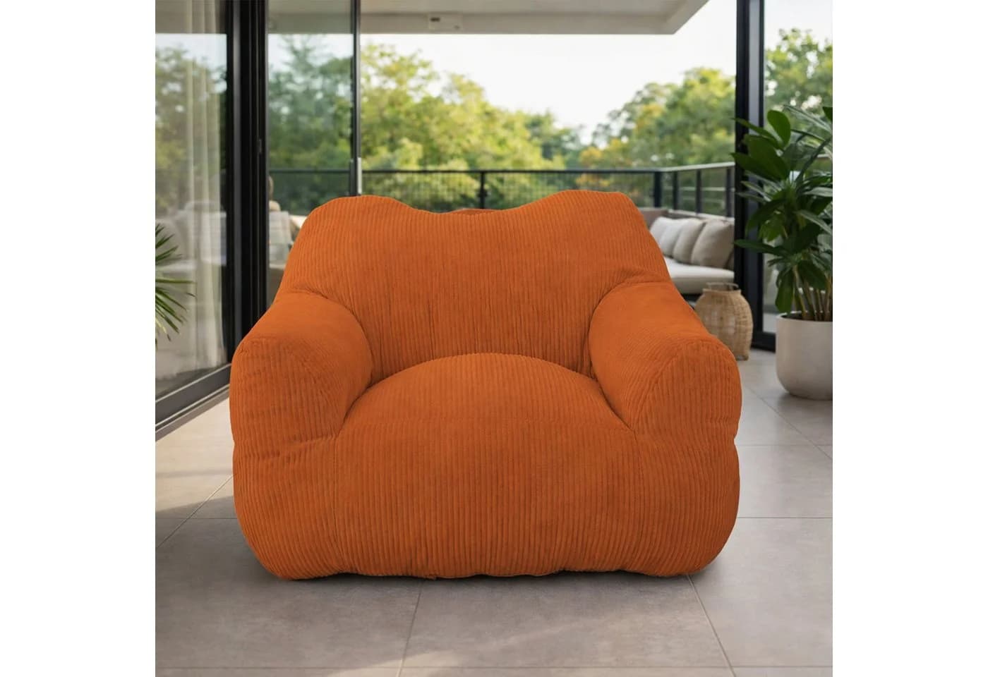 HomeMiYN Sitzsack „Cube“ aus Cord Orange – Ergonomischer Riesen-Sessel - Bild 2