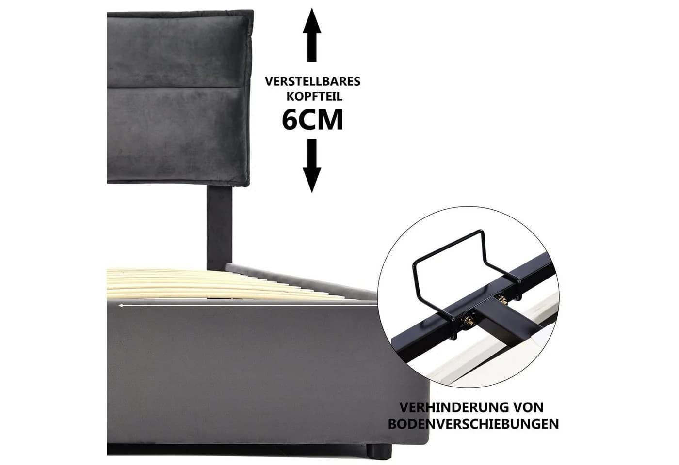 Ulife Boxspringbett Grau Polsterbett hydraulisch Doppelbett 140x200cm - Bild 4