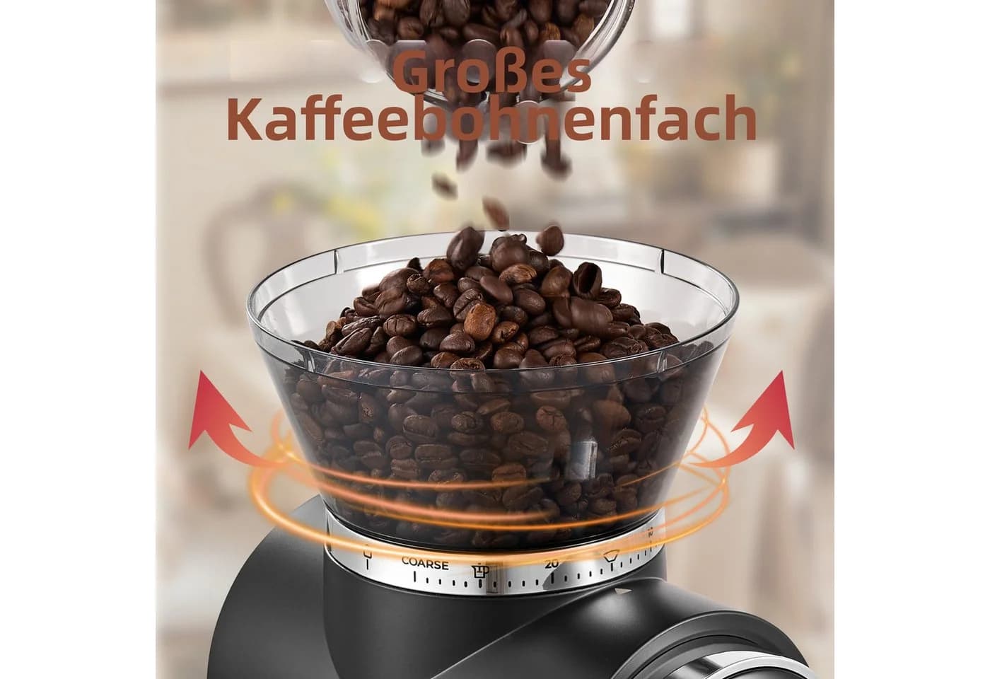 CHEFFANO Kaffeemühle Schwarz mit konischem Mahlwerk und 30 Mahlgradstufen - Bild 3