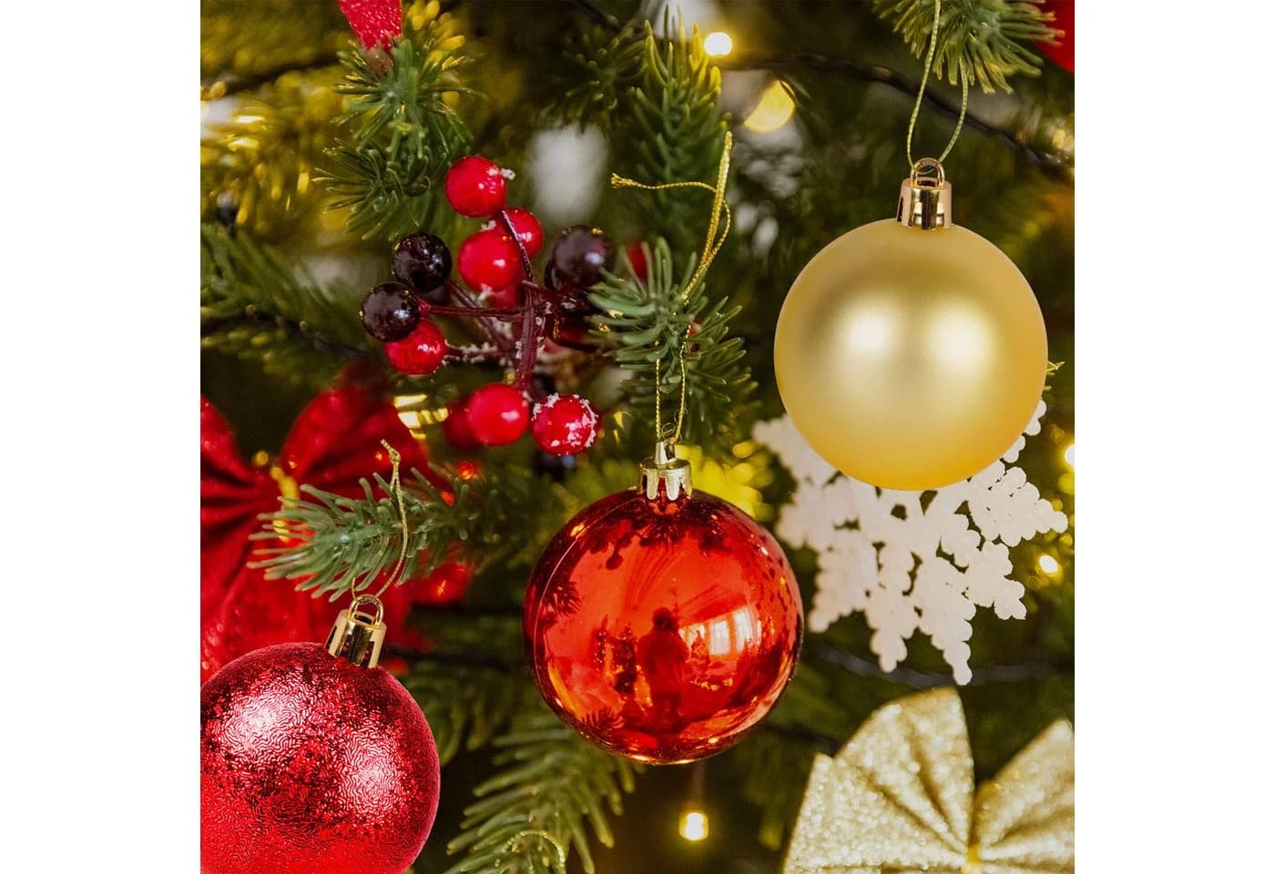 lindahandel 100er Set Weihnachtsbaumkugeln Gold & Rot Kunststoff - Bild 3