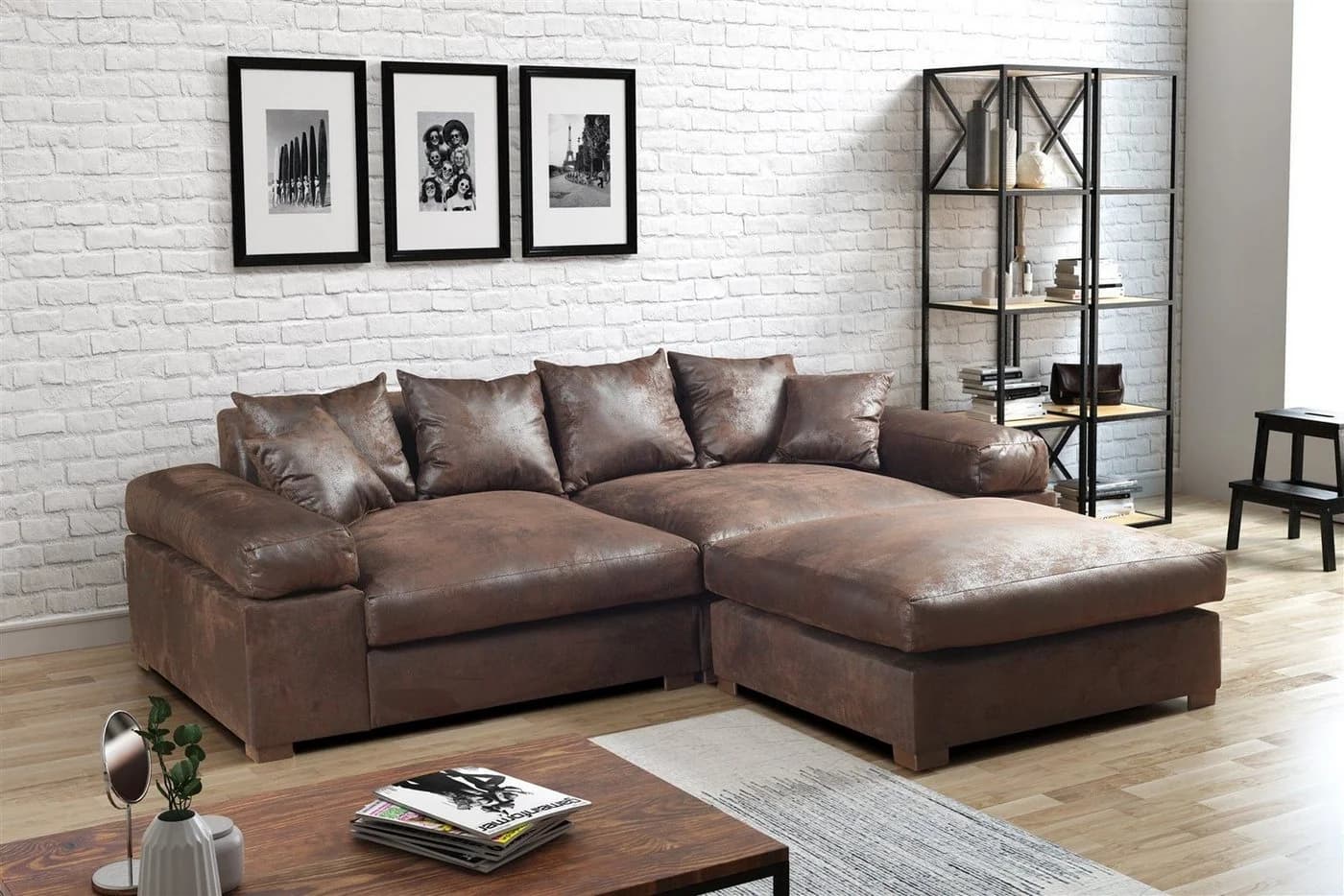 Fun Möbel Big Sofa AREZZO inkl. Hocker Kunstleder Schwarz