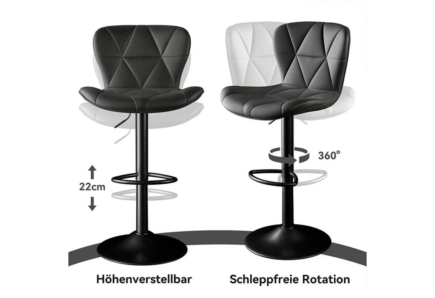 HawthyHome Barhocker 2er Set Schwarz Höhenverstellbar 360° Drehbar - Bild 3