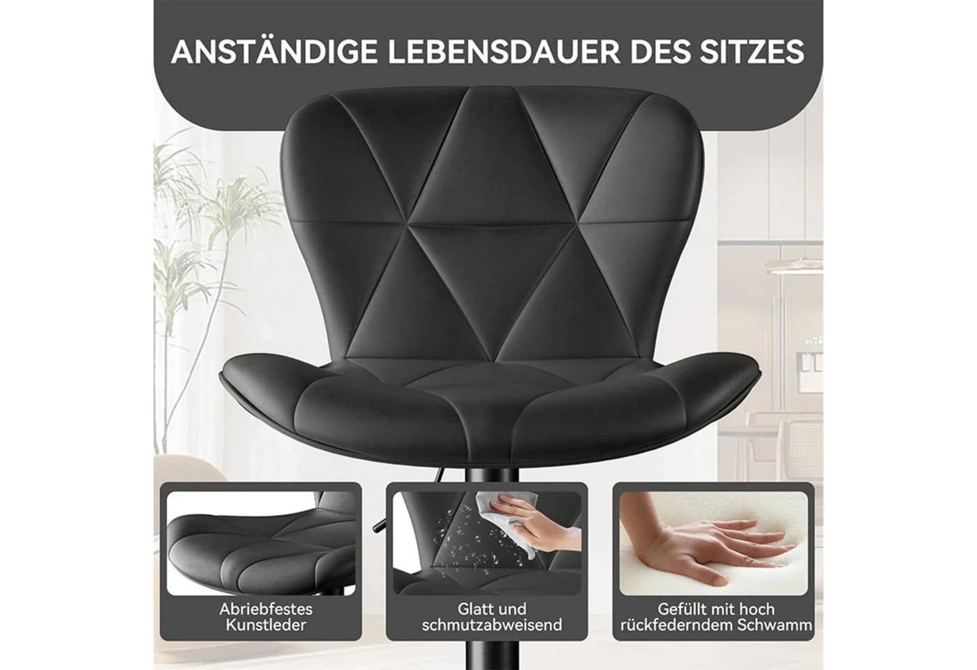 HawthyHome Barhocker 2er Set Schwarz Höhenverstellbar 360° Drehbar - Bild 4