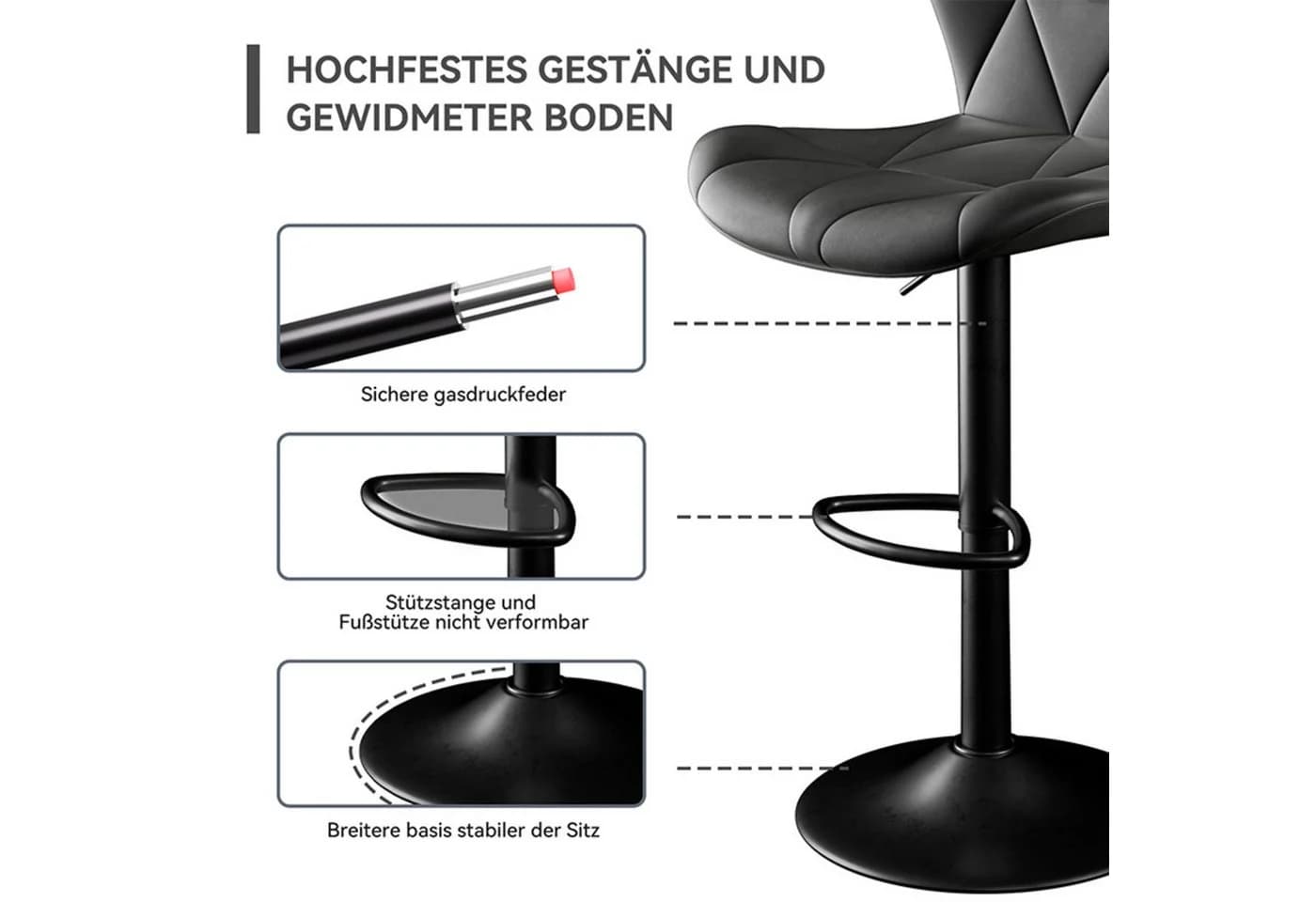 HawthyHome Barhocker 2er Set Schwarz Höhenverstellbar 360° Drehbar - Bild 5