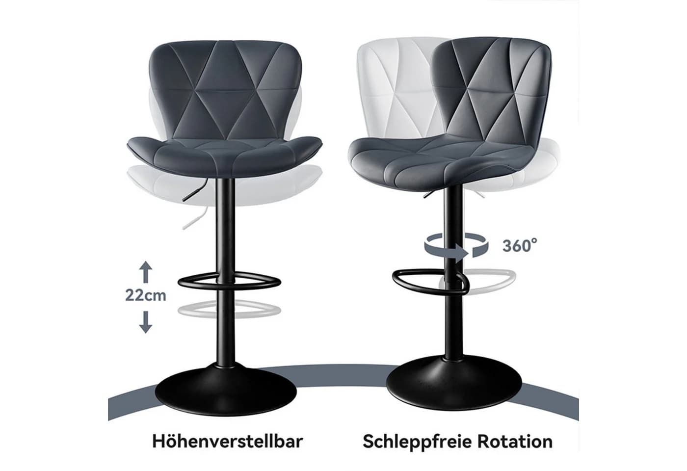 HawthyHome Barhocker Set 2er, Höhenverstellbar, Rückenlehne, 360° Drehbar - Bild 3