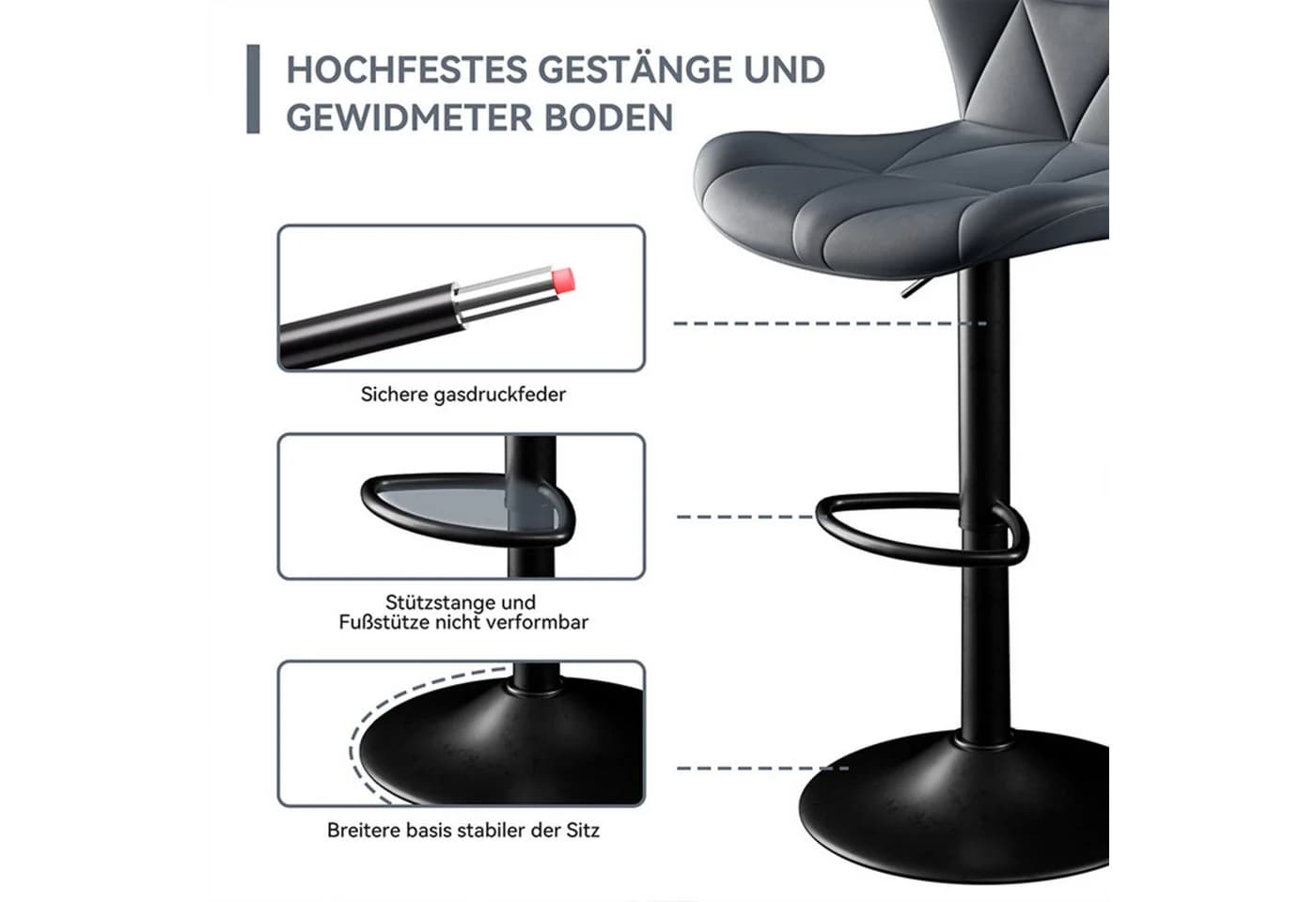 HawthyHome Barhocker Set 2er, Höhenverstellbar, Rückenlehne, 360° Drehbar - Bild 5