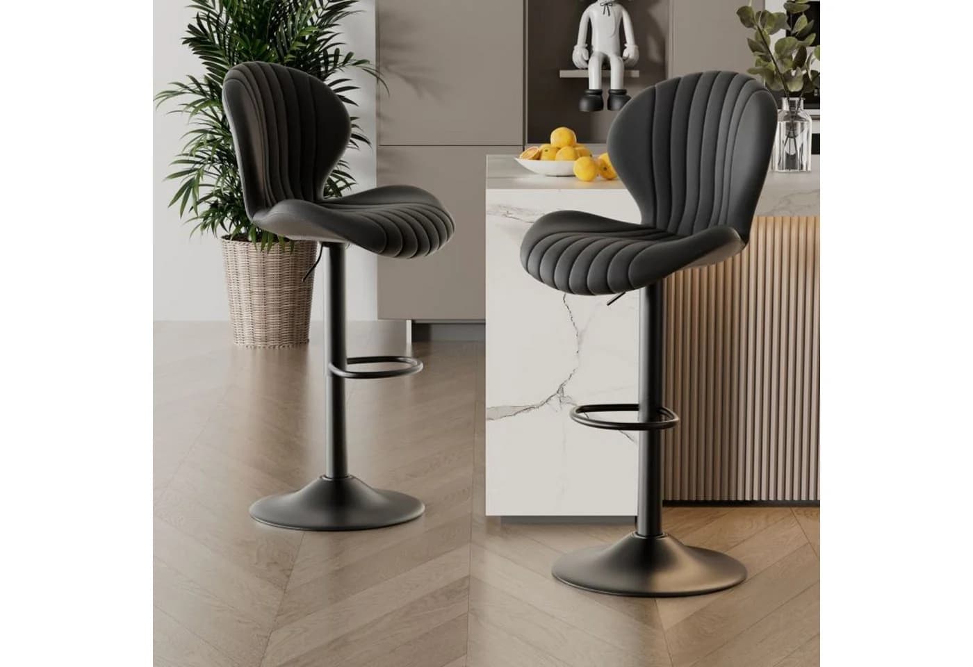 HawthyHome Barhocker Set 2er, Höhenverstellbar, Schwarz - Bild 2