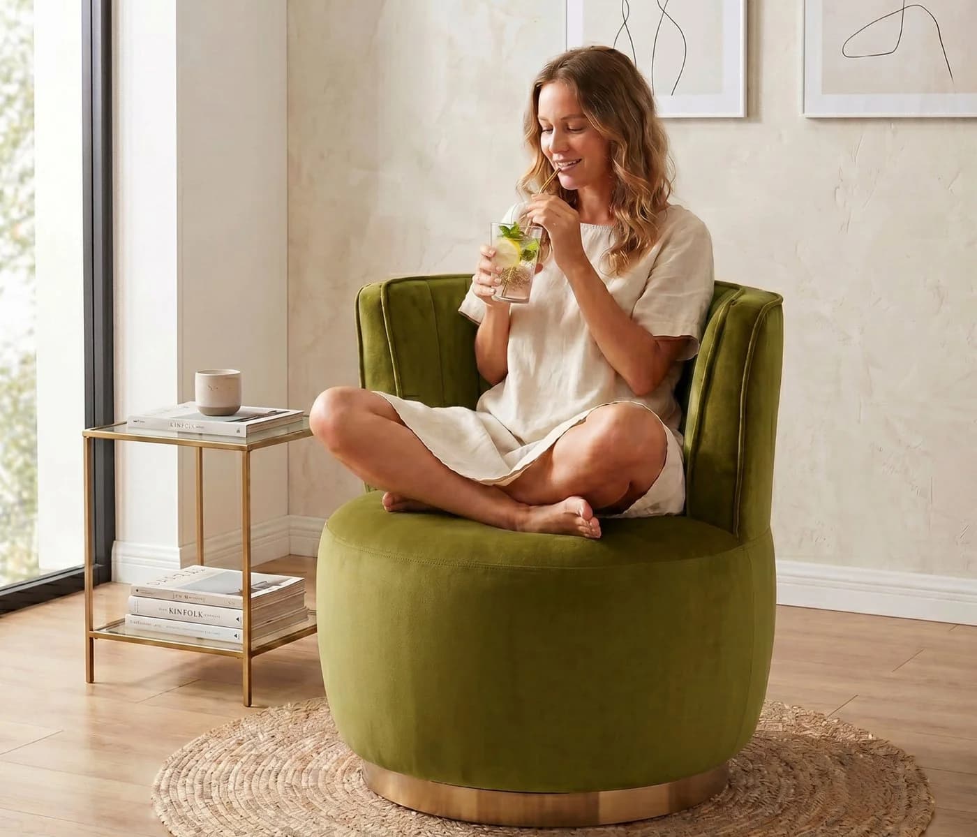 LVHOM Drehsessel 360° Grün Samt Ergonomisch - Bild 2