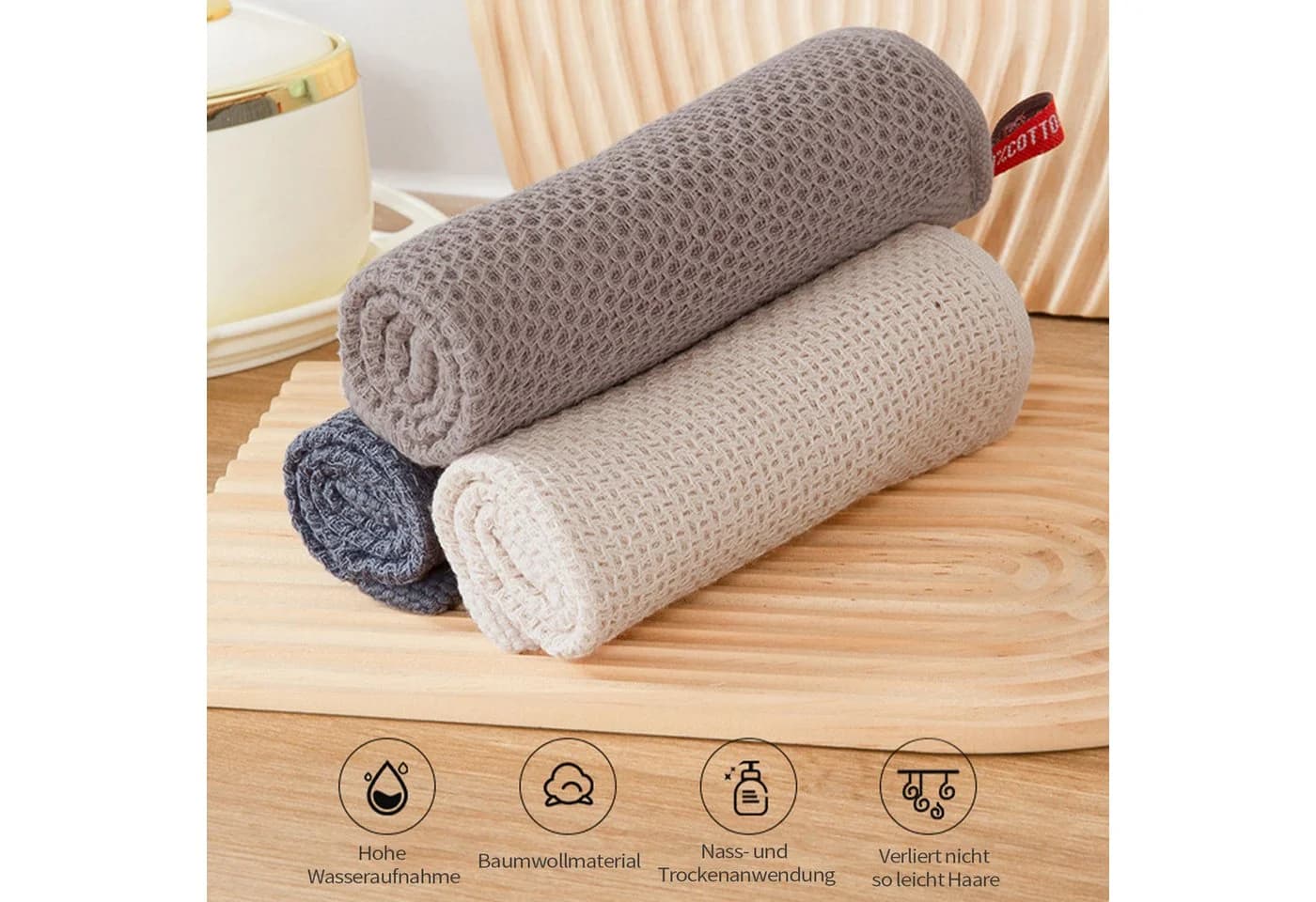 Refttenw Geschirrtuch 6er Set Beige Waffeltuch saugfähig