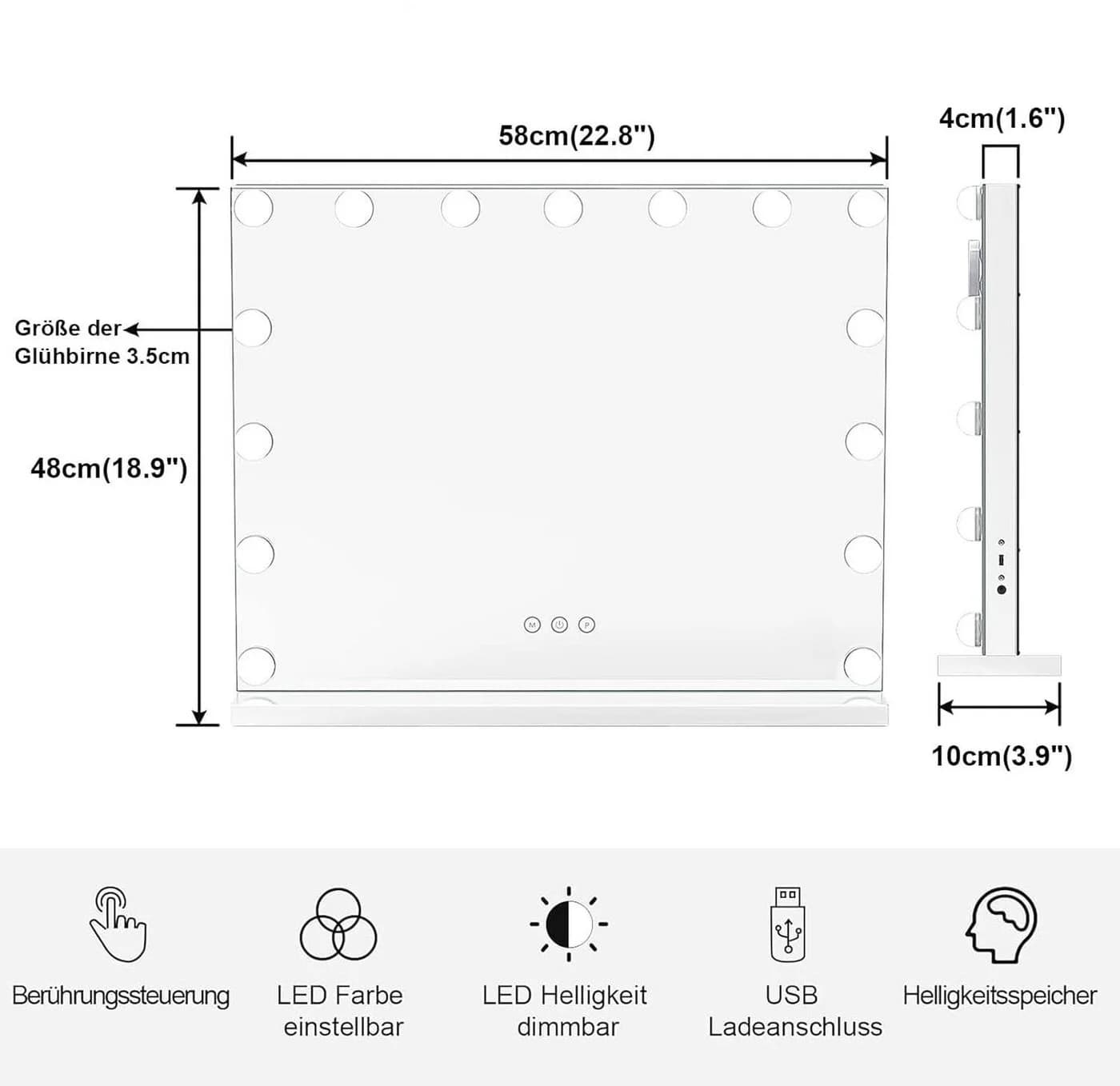 Dripex Schminkspiegel mit 15 LED, 3 Farbtemperaturen & Vergrößerungsspiegel - Bild 4
