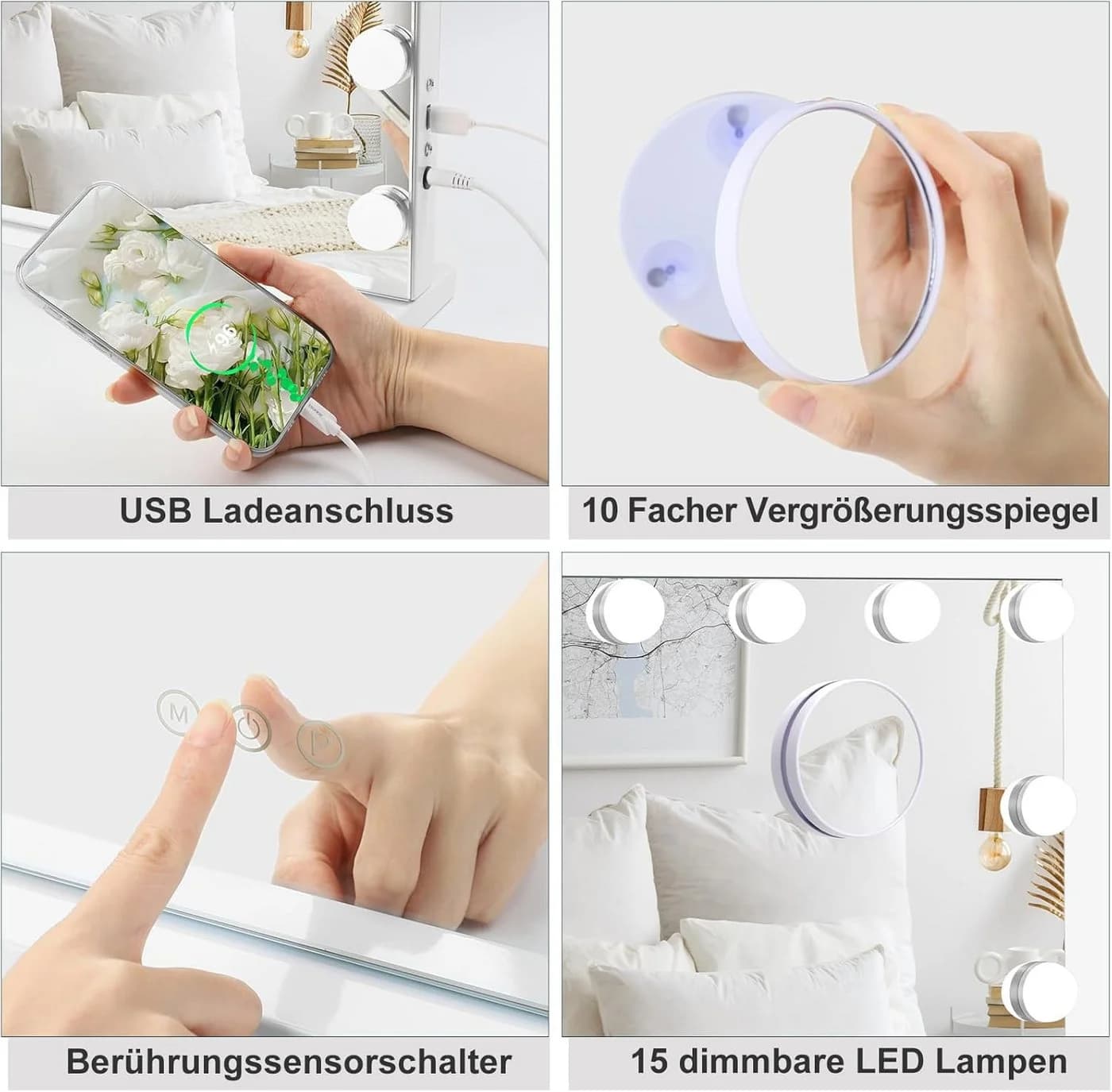 Dripex Schminkspiegel mit 15 LED, 3 Farbtemperaturen & Vergrößerungsspiegel - Bild 5