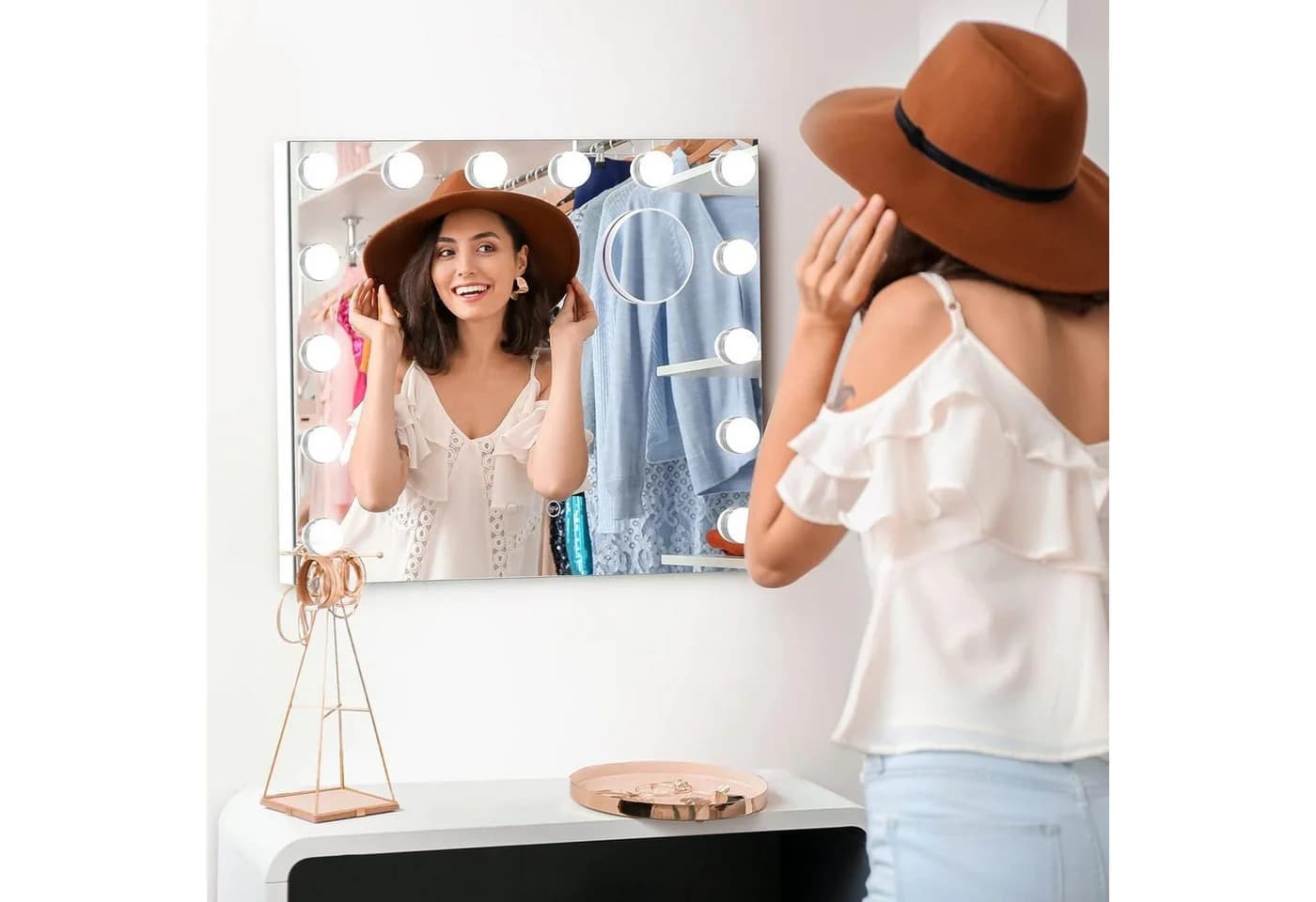 YOLEO Schminkspiegel 14 LED Hollywood Schminktischspiegel 3 Farbtemperaturen