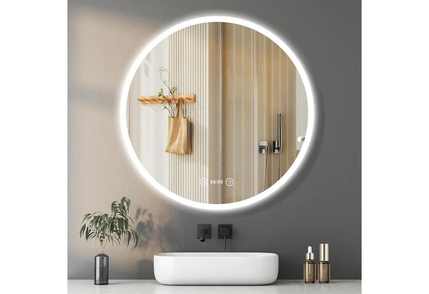 YOLEO Badspiegel Rund LED Wandspiegel mit Uhr und Temperatur - Bild 2