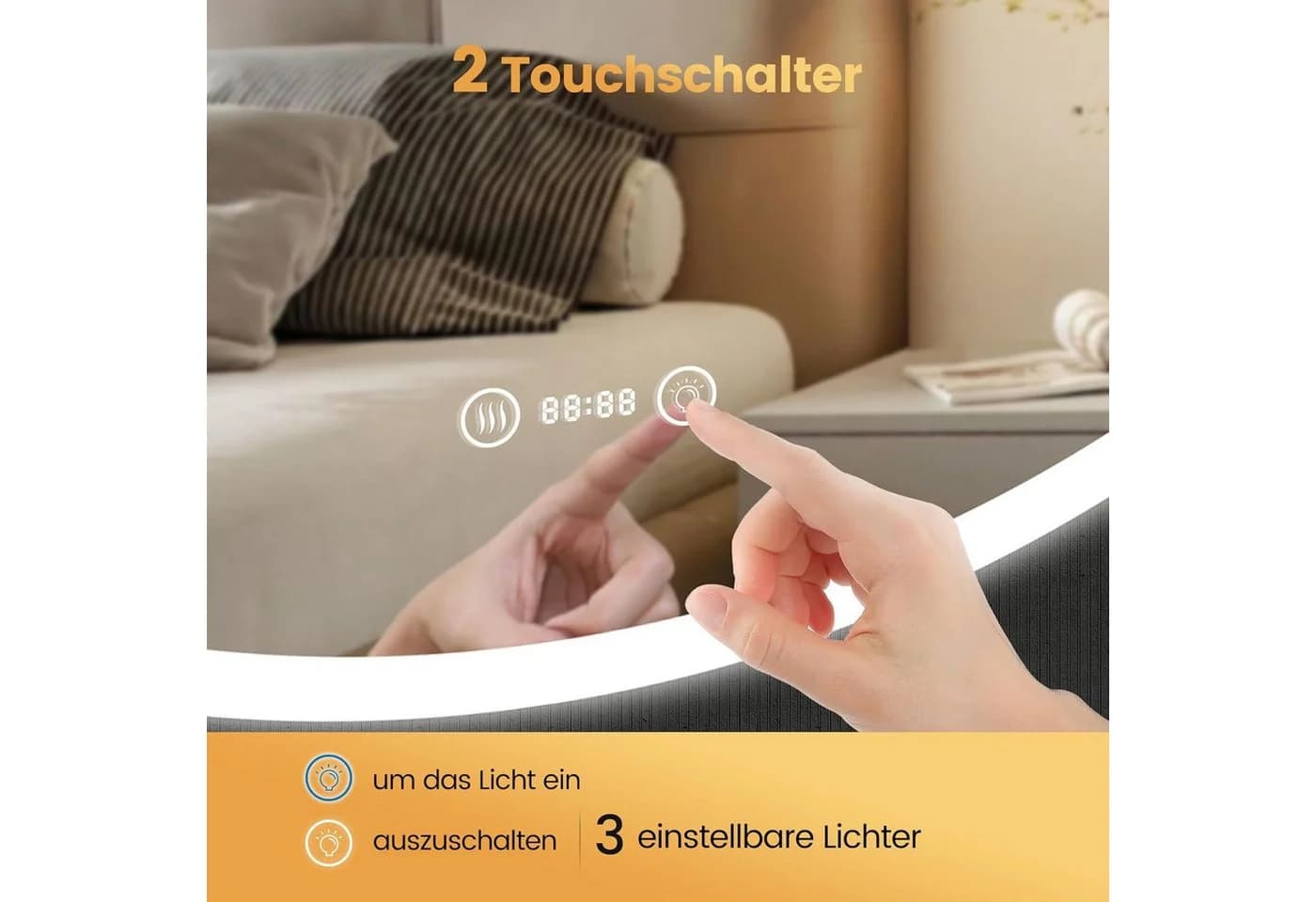YOLEO Badspiegel Rund LED Wandspiegel mit Uhr und Temperatur - Bild 3