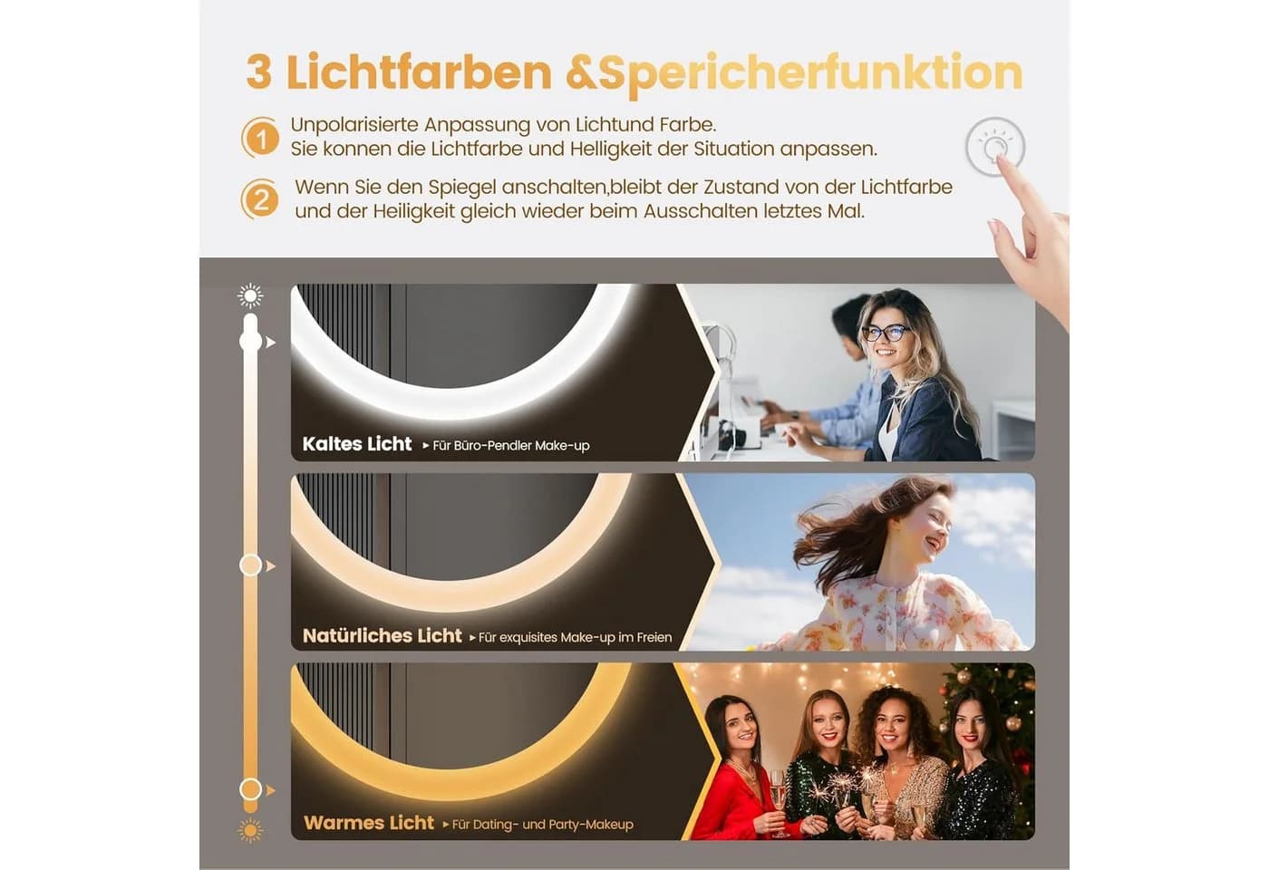 YOLEO Badspiegel Rund LED Wandspiegel mit Uhr und Temperatur - Bild 5