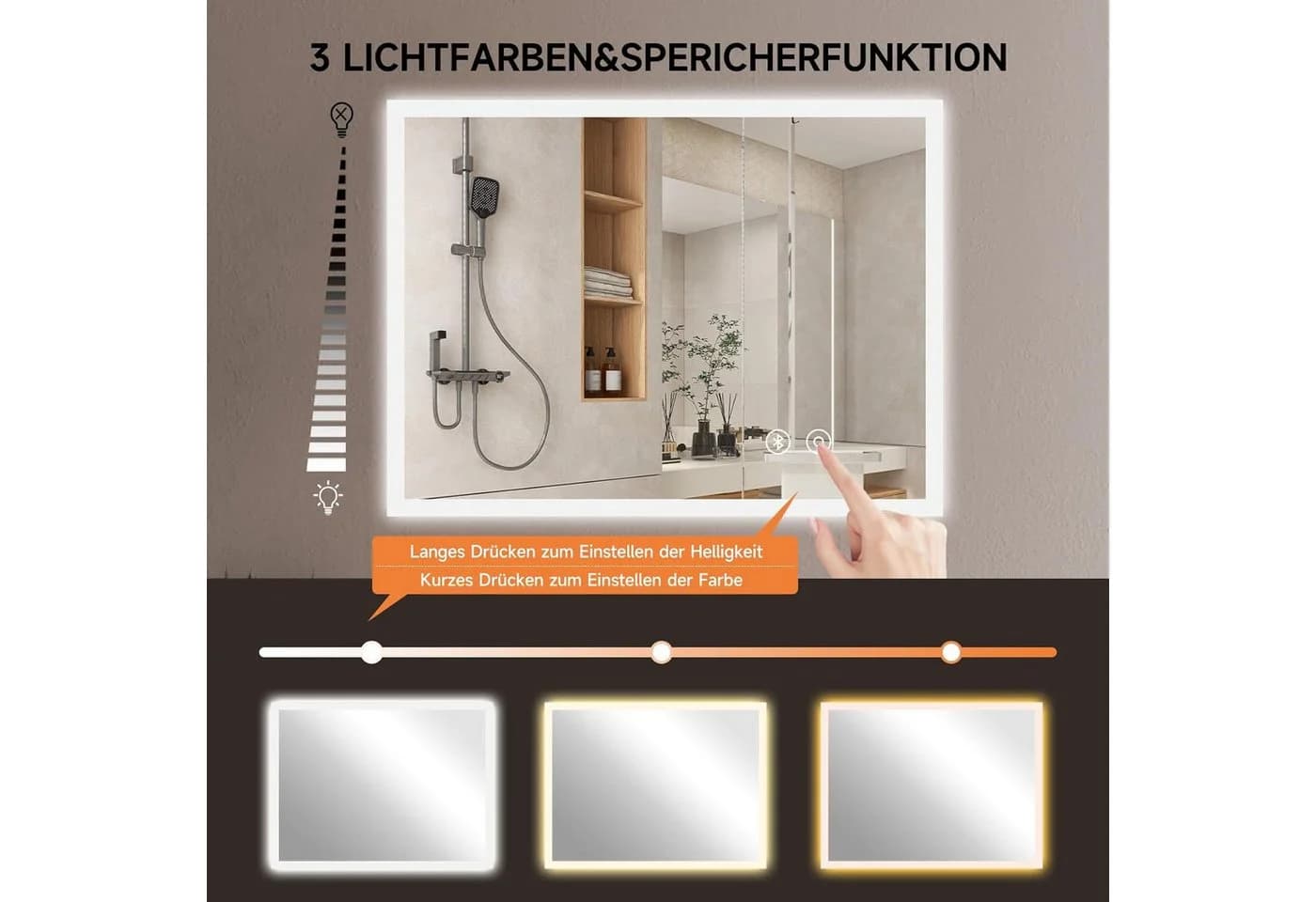 Dripex Badspiegel LED mit 3 Lichtfarben und Beschlagfrei-Funktion - Bild 4