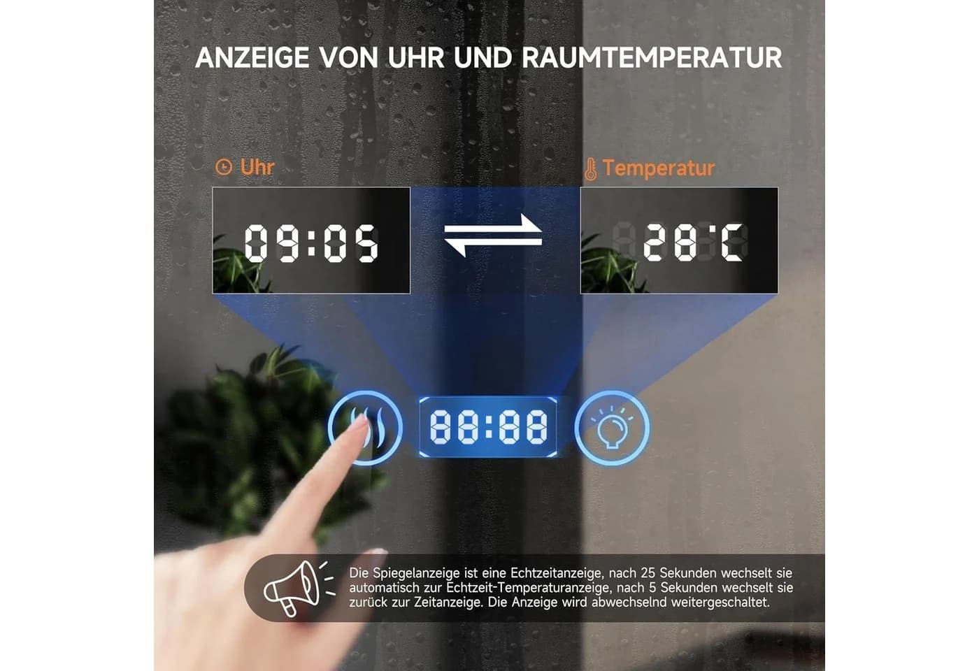 YOLEO Badspiegel LED mit 3 Lichtfarben und Touch-Steuerung