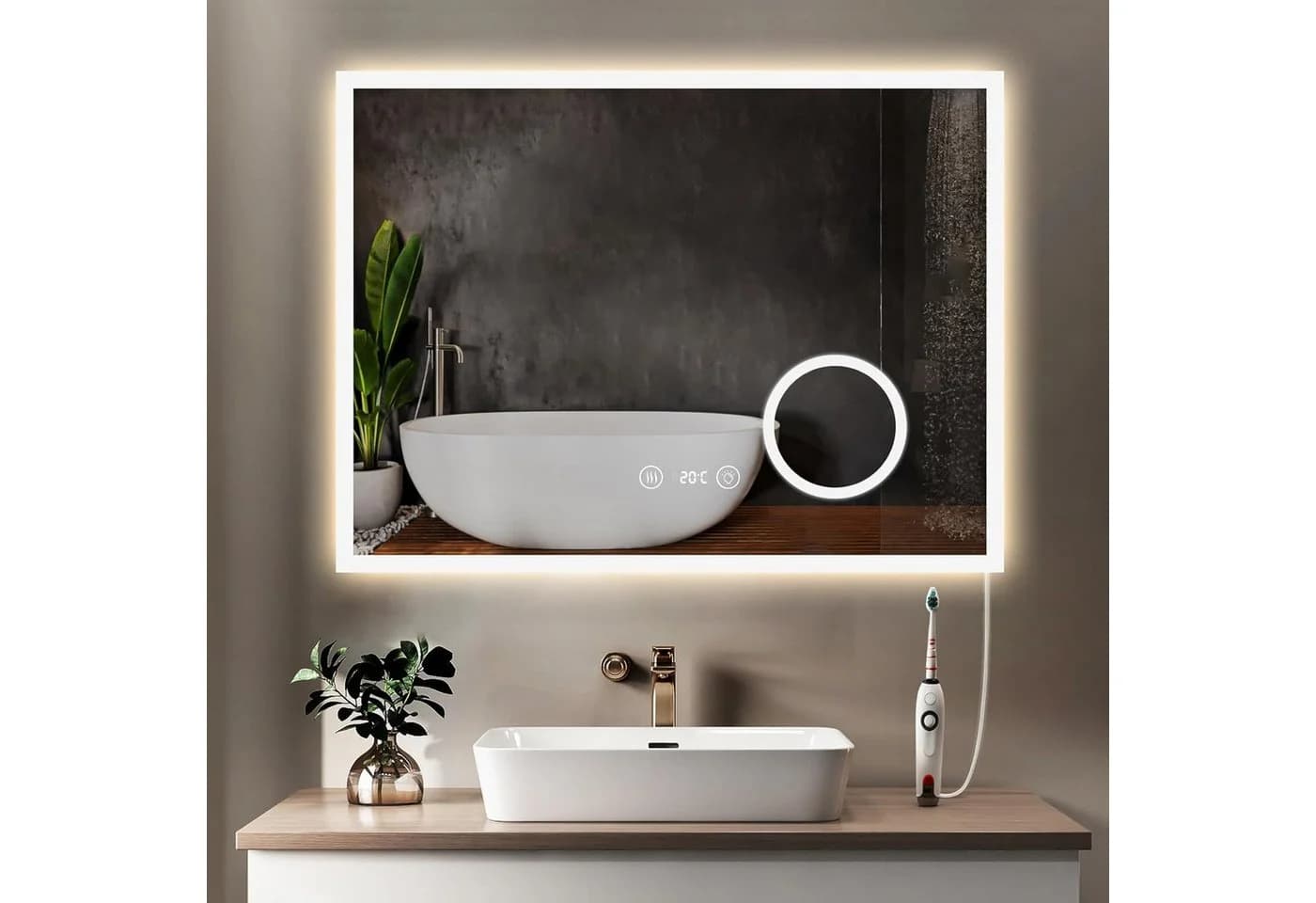 YOLEO Badspiegel LED mit 3 Lichtfarben und Touch-Steuerung - Bild 2