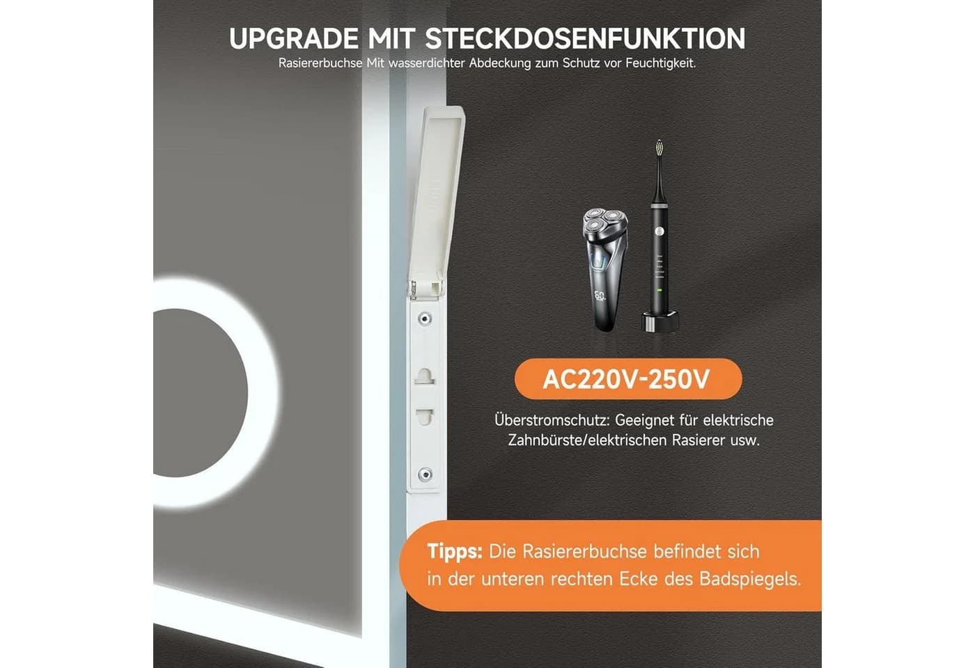 YOLEO Badspiegel LED mit 3 Lichtfarben und Touch-Steuerung - Bild 5