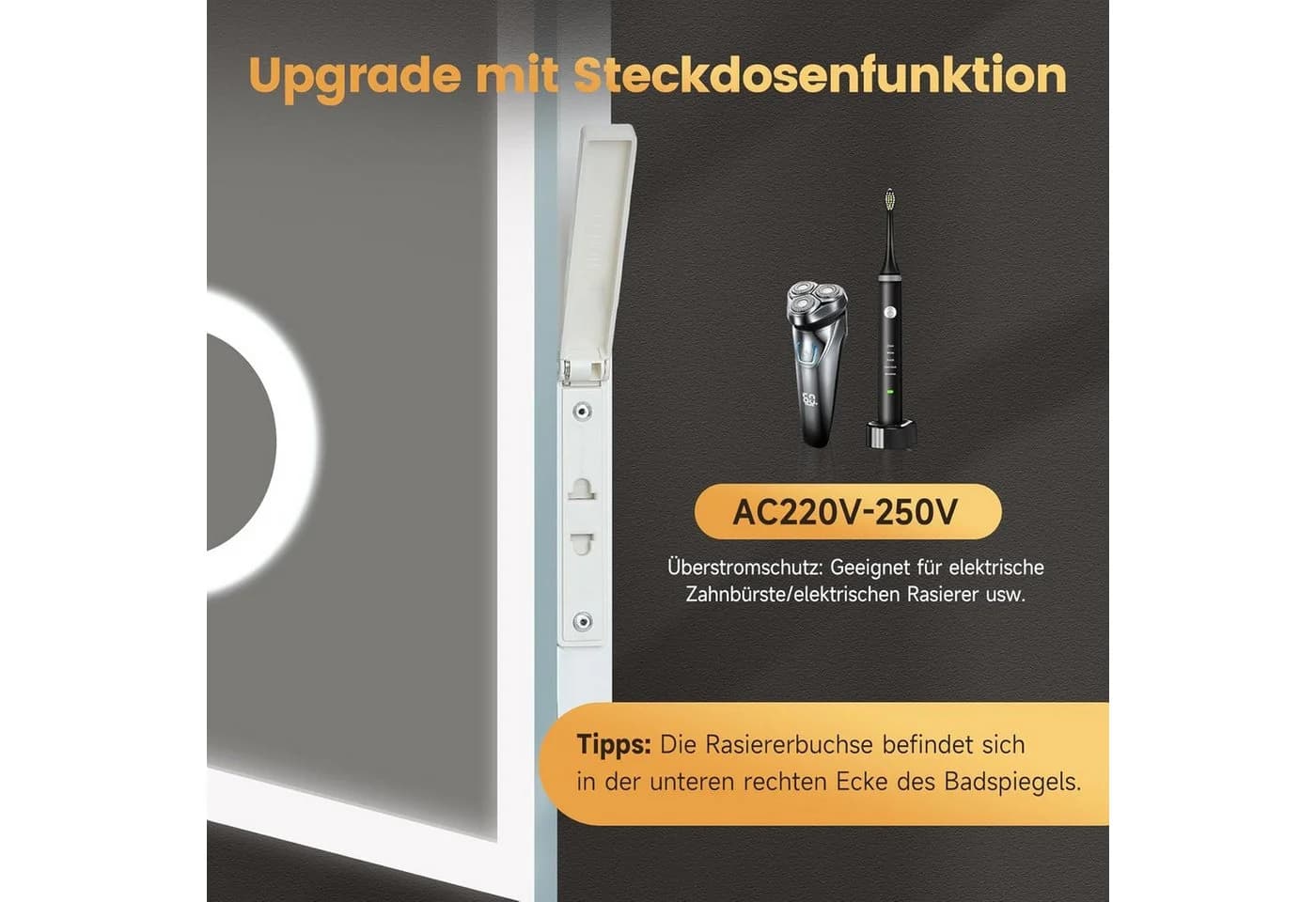 Dripex Badspiegel LED mit 3 Lichtfarben & Beschlagfrei 60x100cm - Bild 4