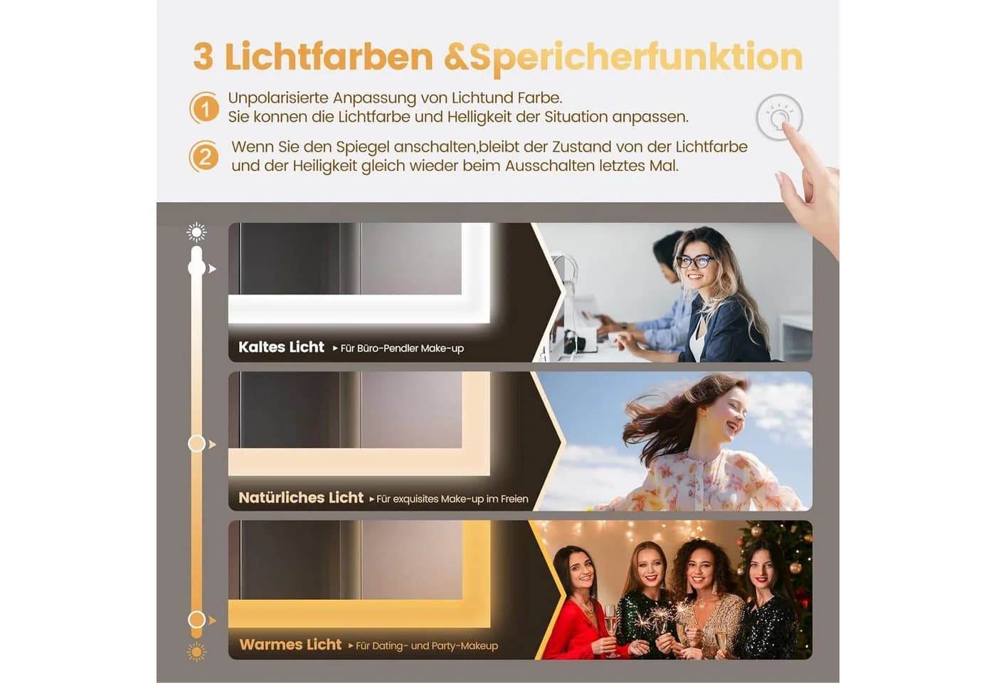 Dripex Badspiegel LED mit 3 Lichtfarben & Beschlagfrei 60x100cm - Bild 5