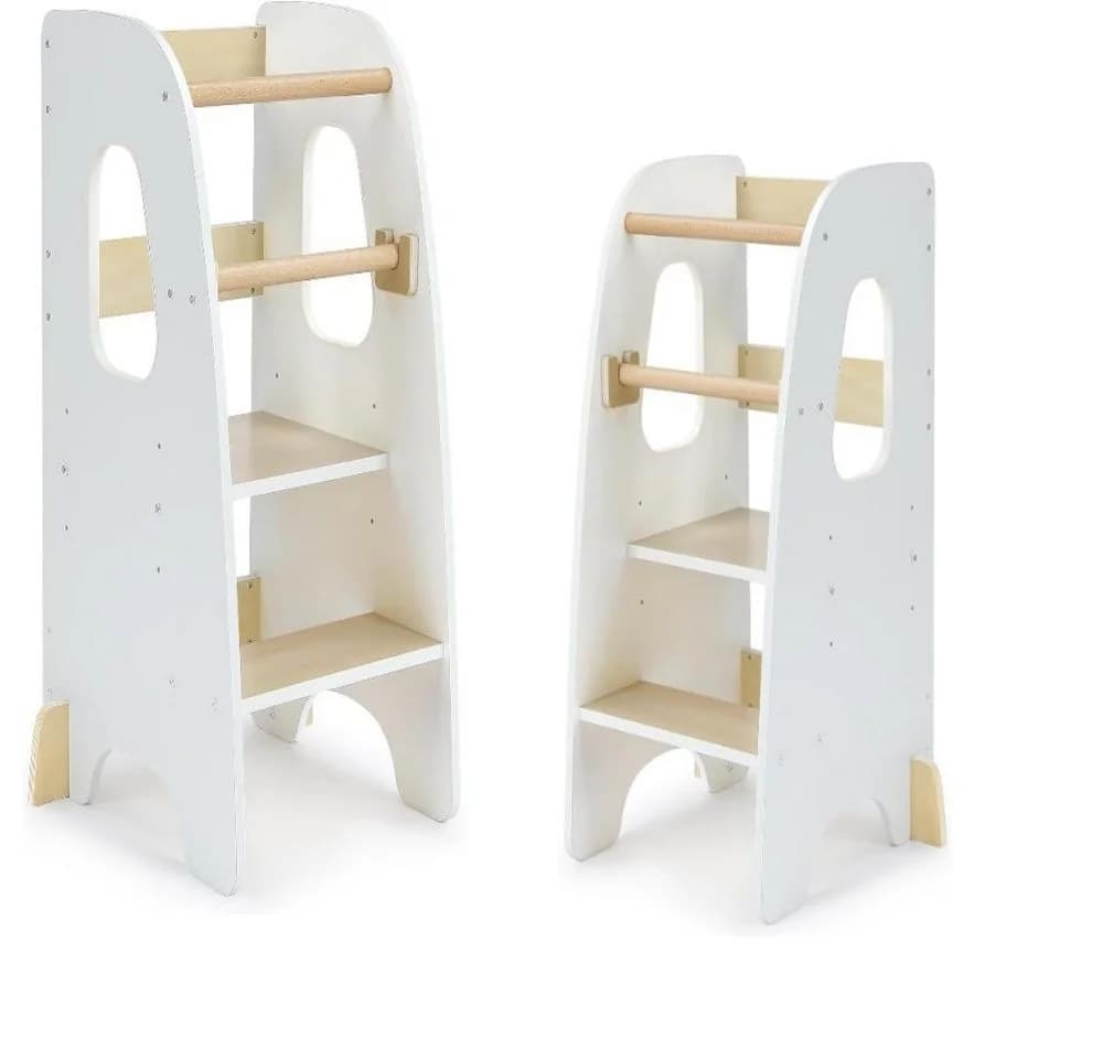 OUNUO Tritthocker Lernturm Höhenverstellbar Schwarz/Weiß Holz - Bild 2