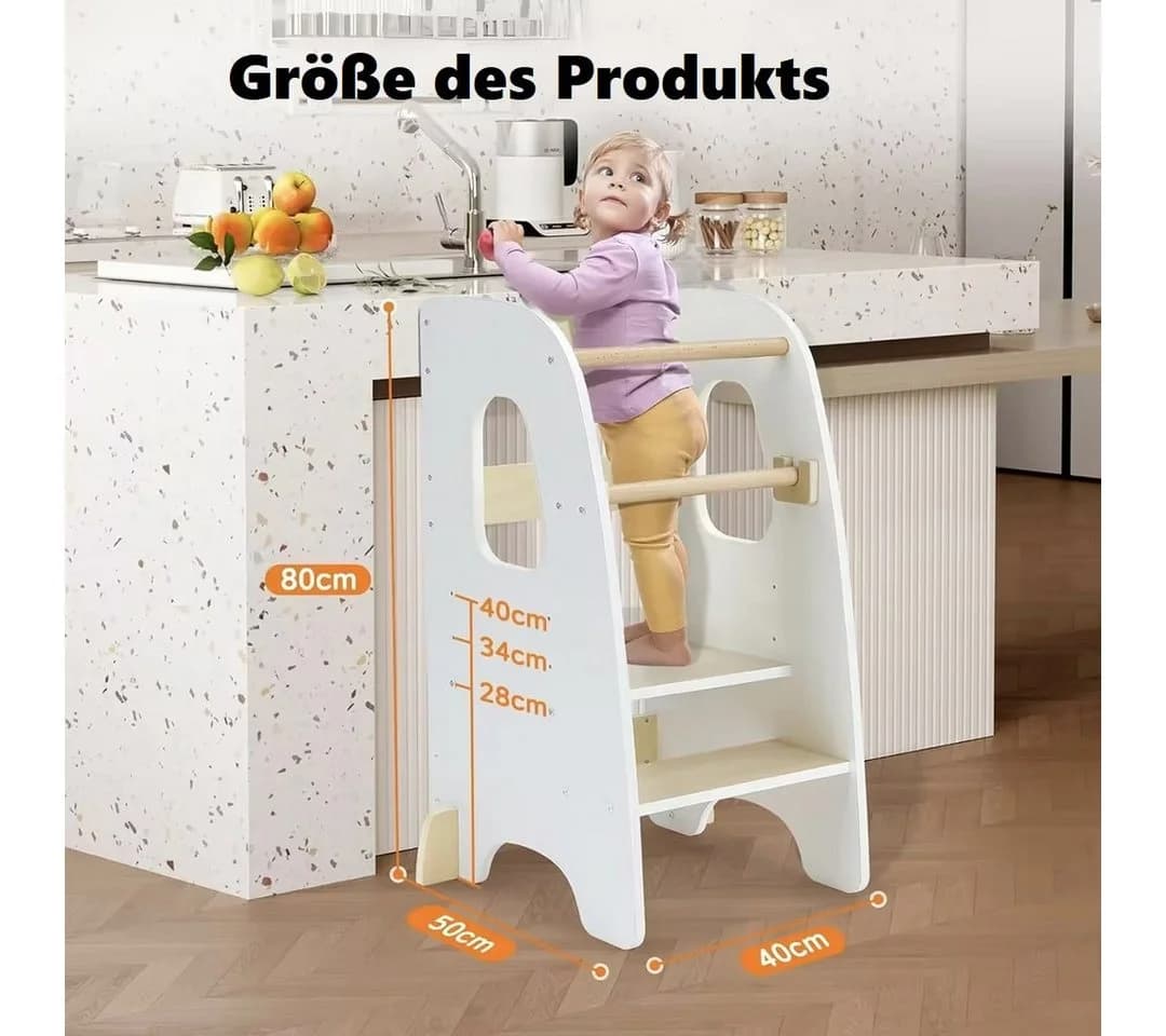 OUNUO Tritthocker Lernturm Höhenverstellbar Schwarz/Weiß Holz - Bild 3