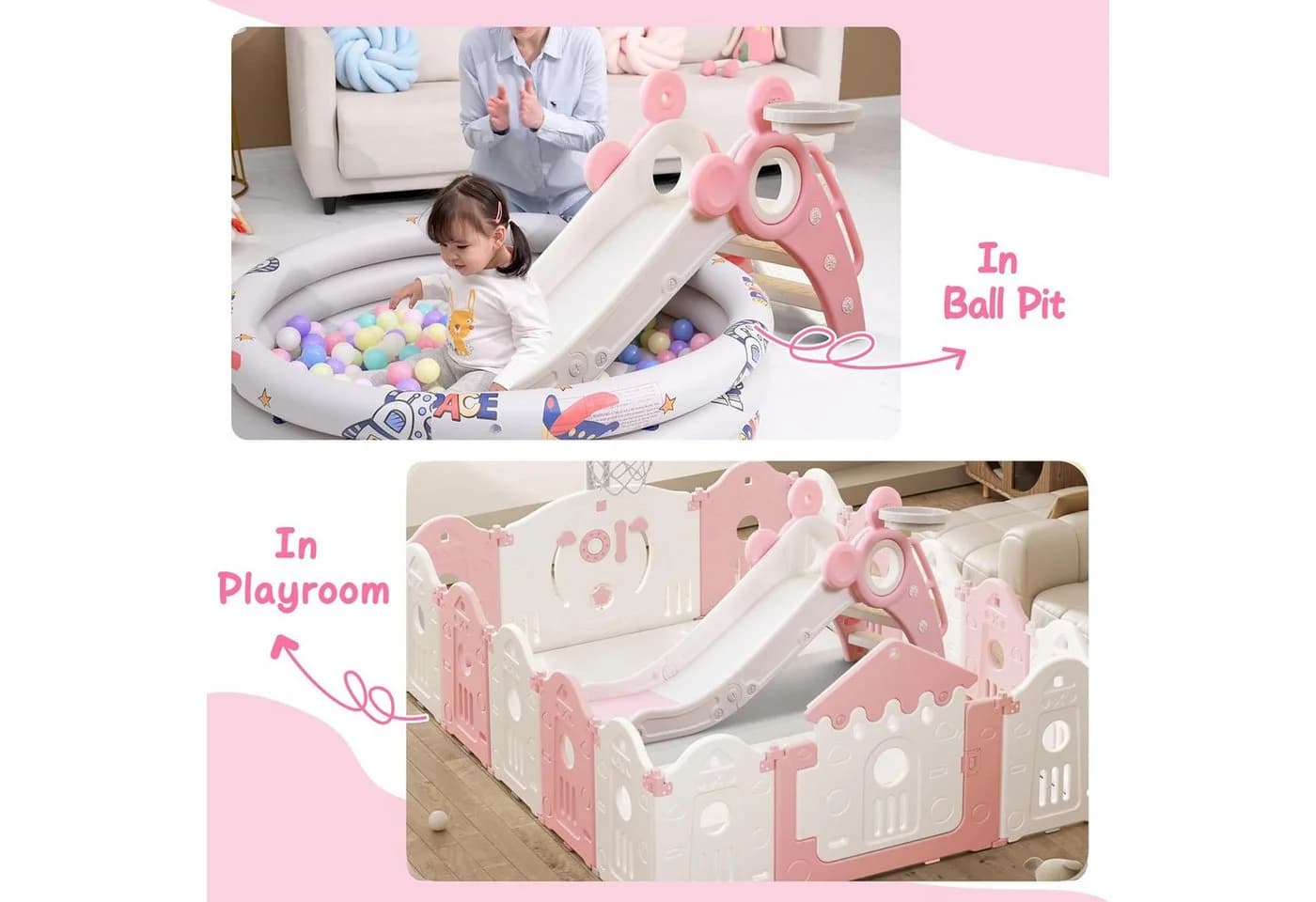 OUNUO Kinderrutsche Faltbar Rosa mit Basketballkorb - Bild 3