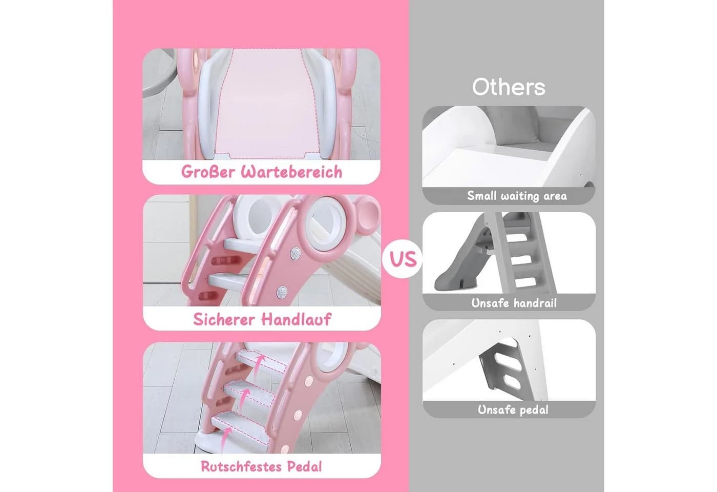 OUNUO Kinderrutsche Faltbar Rosa mit Basketballkorb - Bild 4