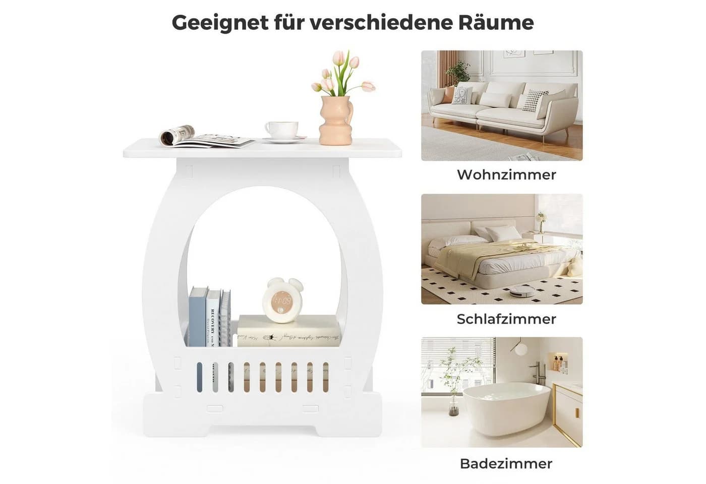 OUNUO Beistelltisch Rechteckig Weiß mit abgerundeten Ecken - Bild 3