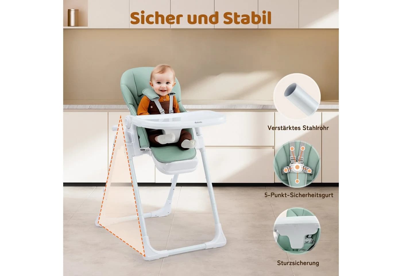 Ezebaby Kinderstuhl 6-fach höhenverstellbar klappbar Grün