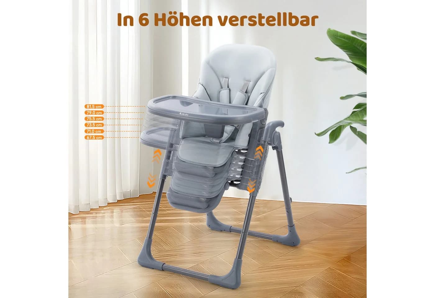 Ezebaby Kinderstuhl 6-fach höhenverstellbar klappbar Grau - Bild 3
