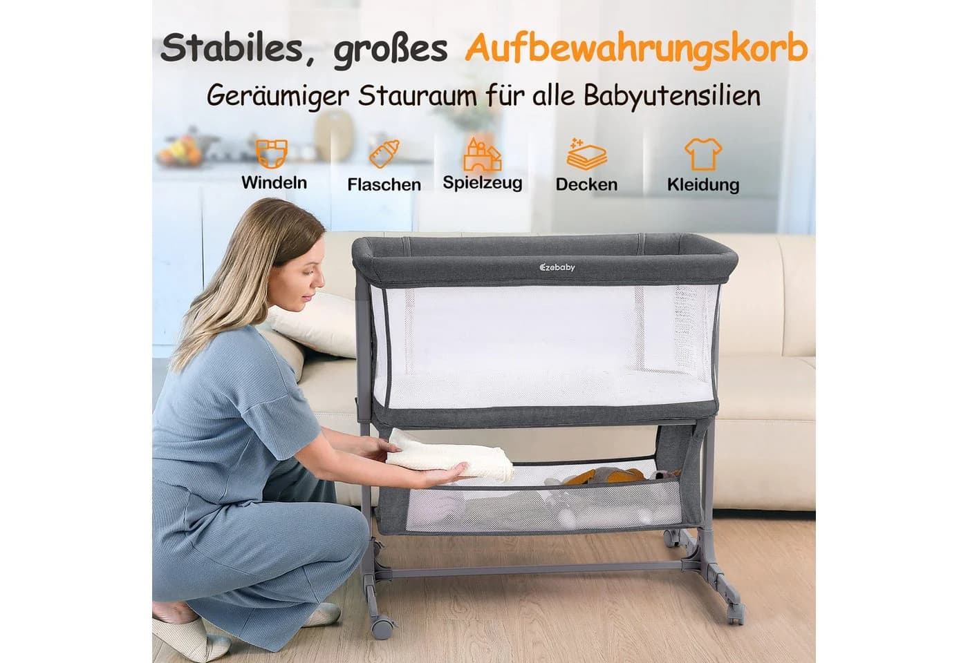 Ezebaby Beistellbett Baby Bassinet für Neugeborene Tragbarer Bett Zustellbett