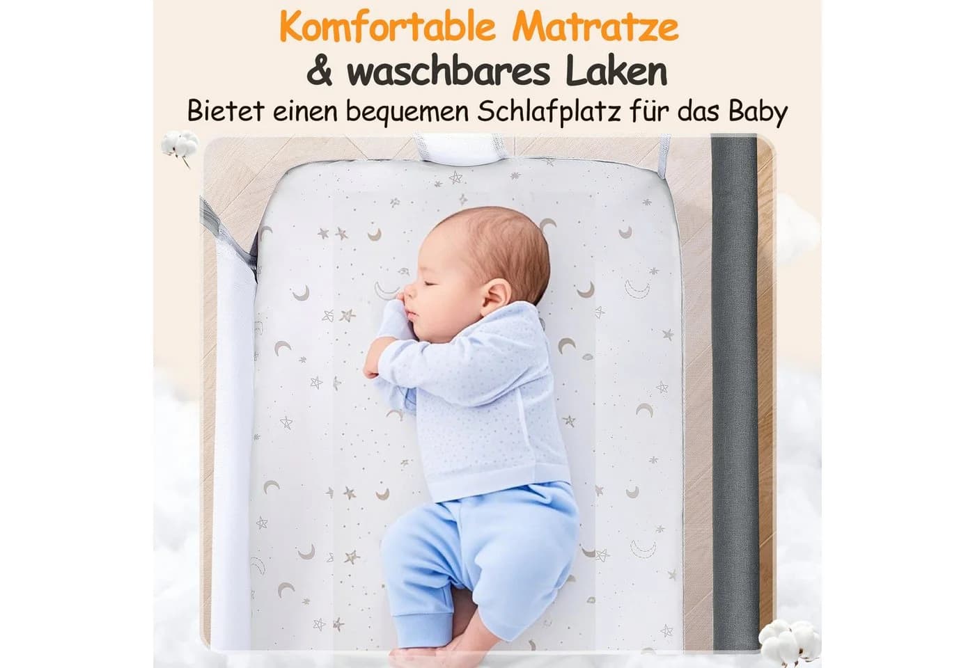 Ezebaby Beistellbett Baby Bassinet für Neugeborene Tragbarer Bett Zustellbett - Bild 3
