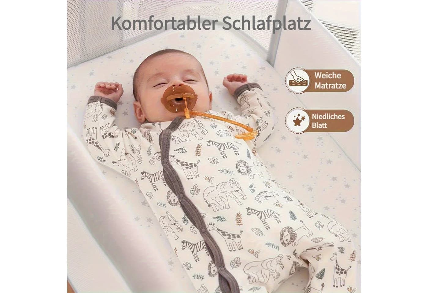 Onasti Beistellbett 2-in-1 höhenverstellbar mit Matratze Grau