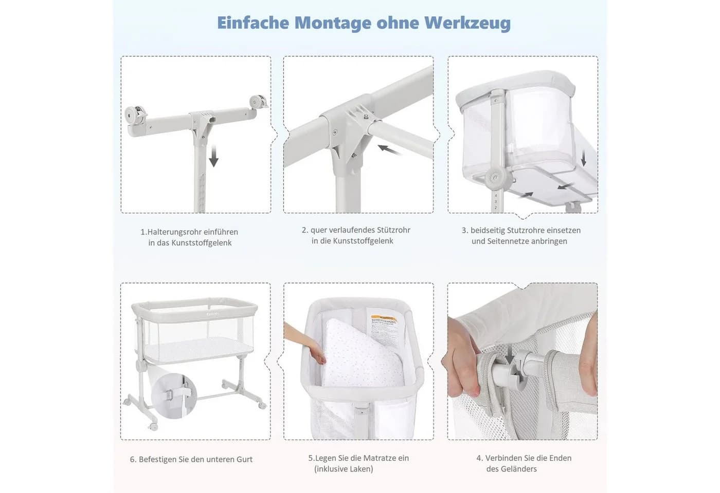 Onasti Beistellbett 2-in-1 höhenverstellbar mit Matratze Grau - Bild 3