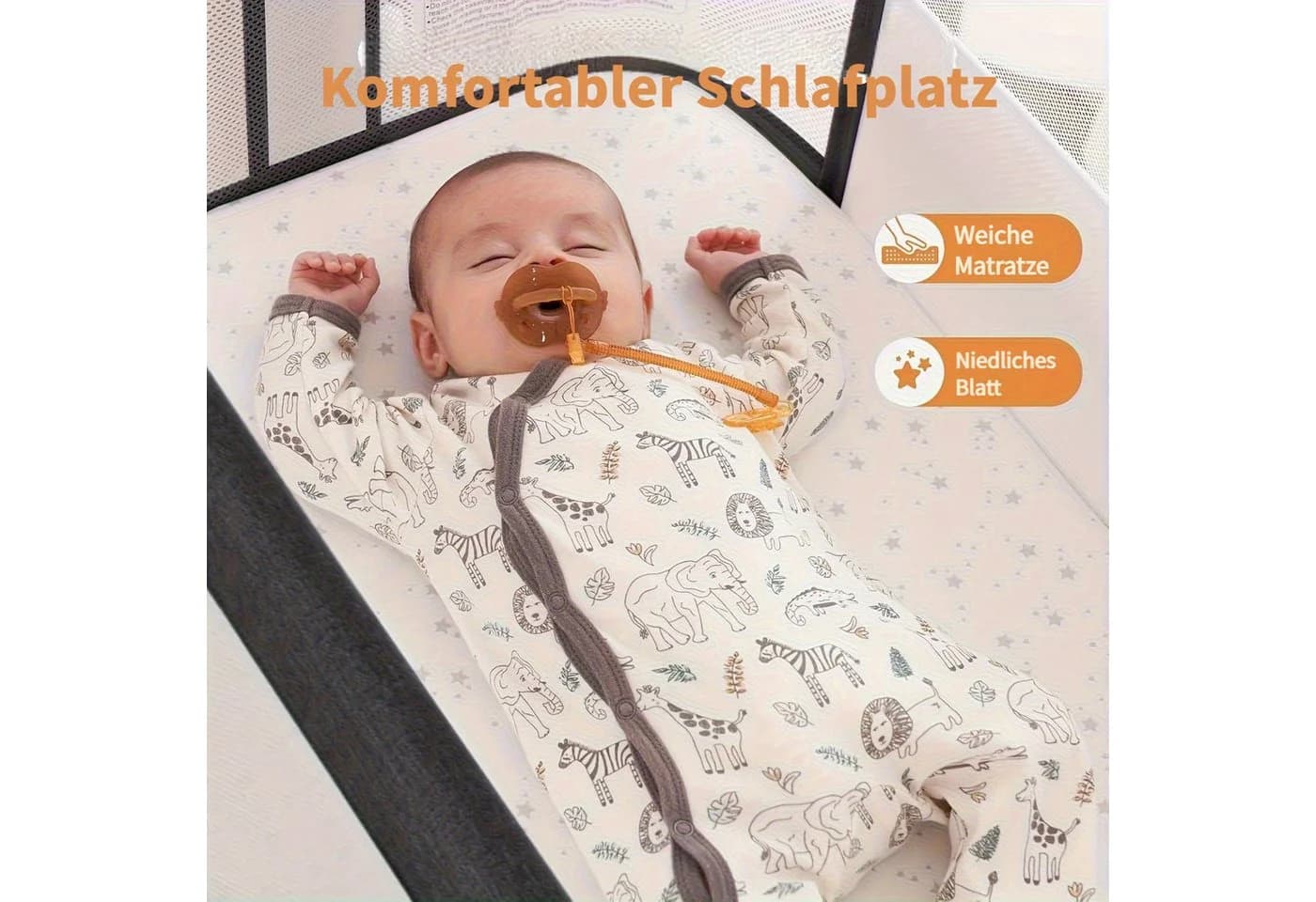 Modernes Beistellbett in Dunkelgrau und Hellgrau