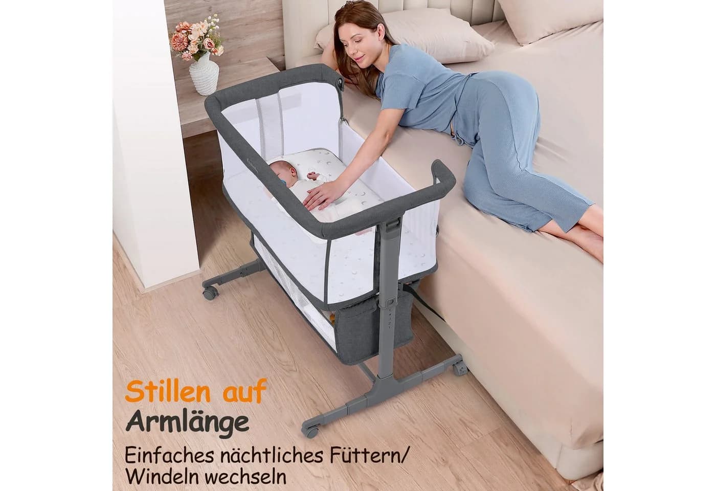 Modernes Beistellbett in Dunkelgrau und Hellgrau - Bild 3