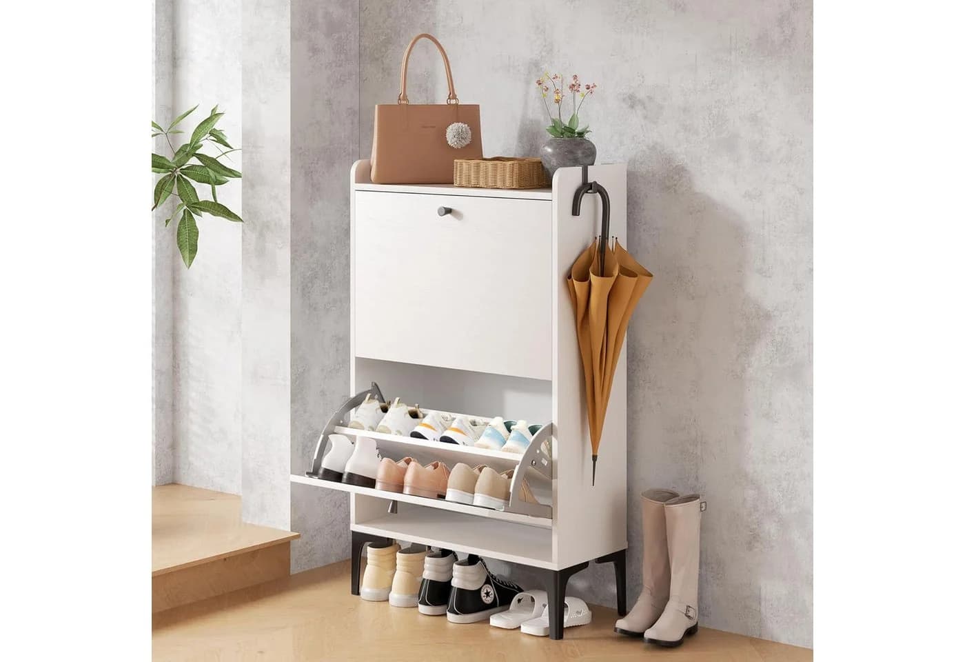 Dripex Schuhschrank mit 2 klappbaren Schubladen und Metallfüßen, verstellbare Fächer Weiß - Bild 2