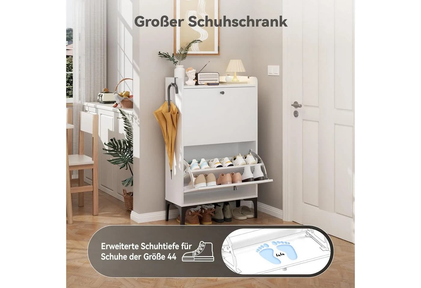 Dripex Schuhschrank mit 2 klappbaren Schubladen und Metallfüßen, verstellbare Fächer Weiß - Bild 3