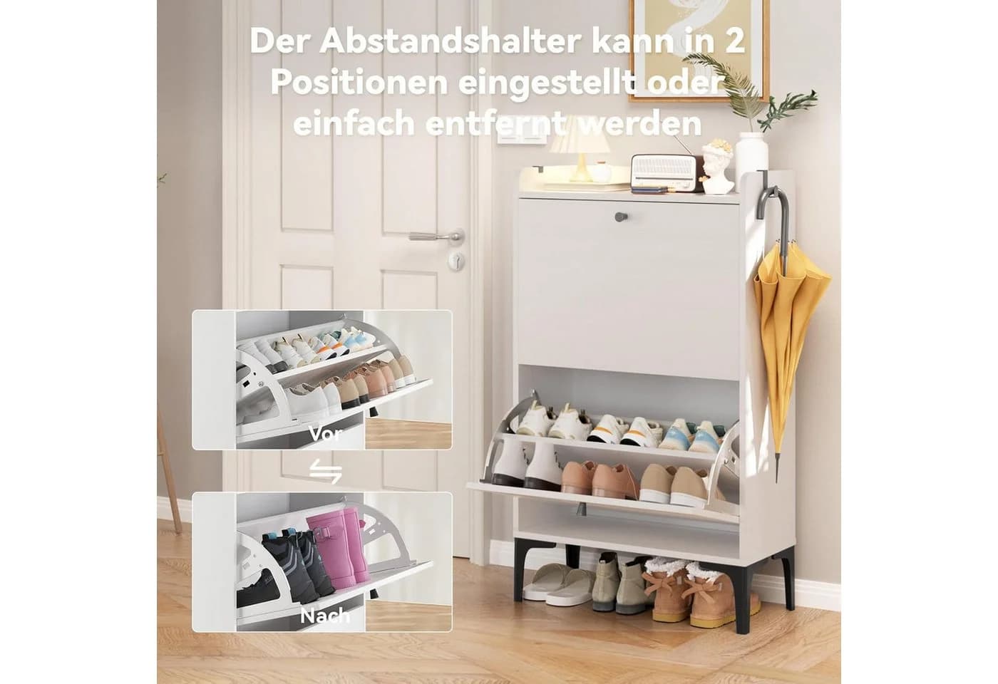 Dripex Schuhschrank mit 2 klappbaren Schubladen und Metallfüßen, verstellbare Fächer Weiß - Bild 4