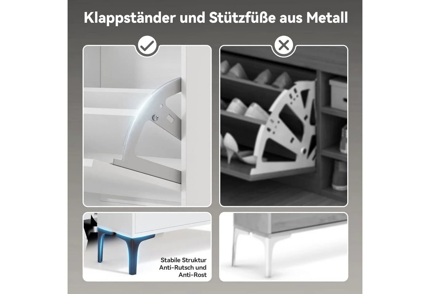 Dripex Schuhschrank mit 2 klappbaren Schubladen und Metallfüßen, verstellbare Fächer Weiß - Bild 5