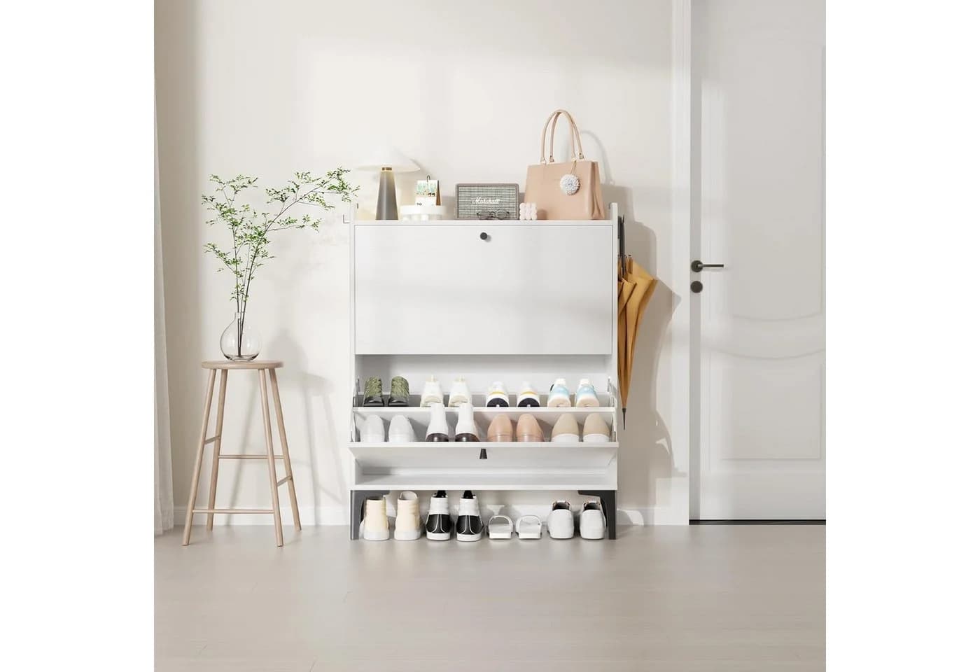 OUNUO Schuhschrank mit Schubladen und Metallfüßen Weiß - Bild 2